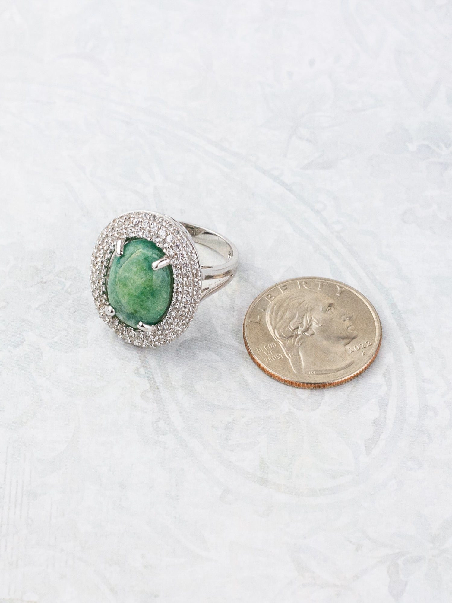 Orianne Emerald & White Sapphire Cocktail Ring in Platinum Over Sterling Silver