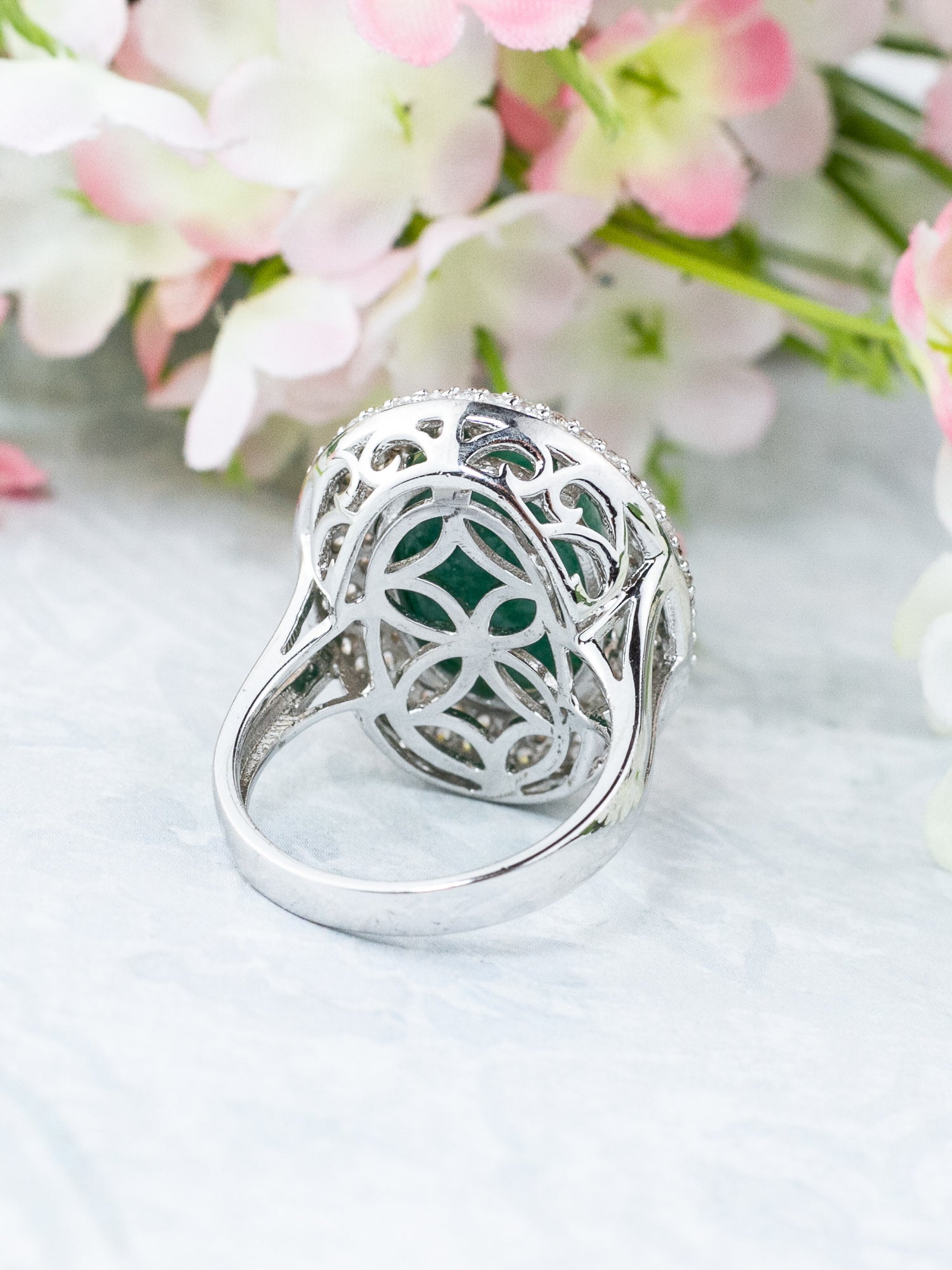 Orianne Emerald & White Sapphire Cocktail Ring in Platinum Over Sterling Silver