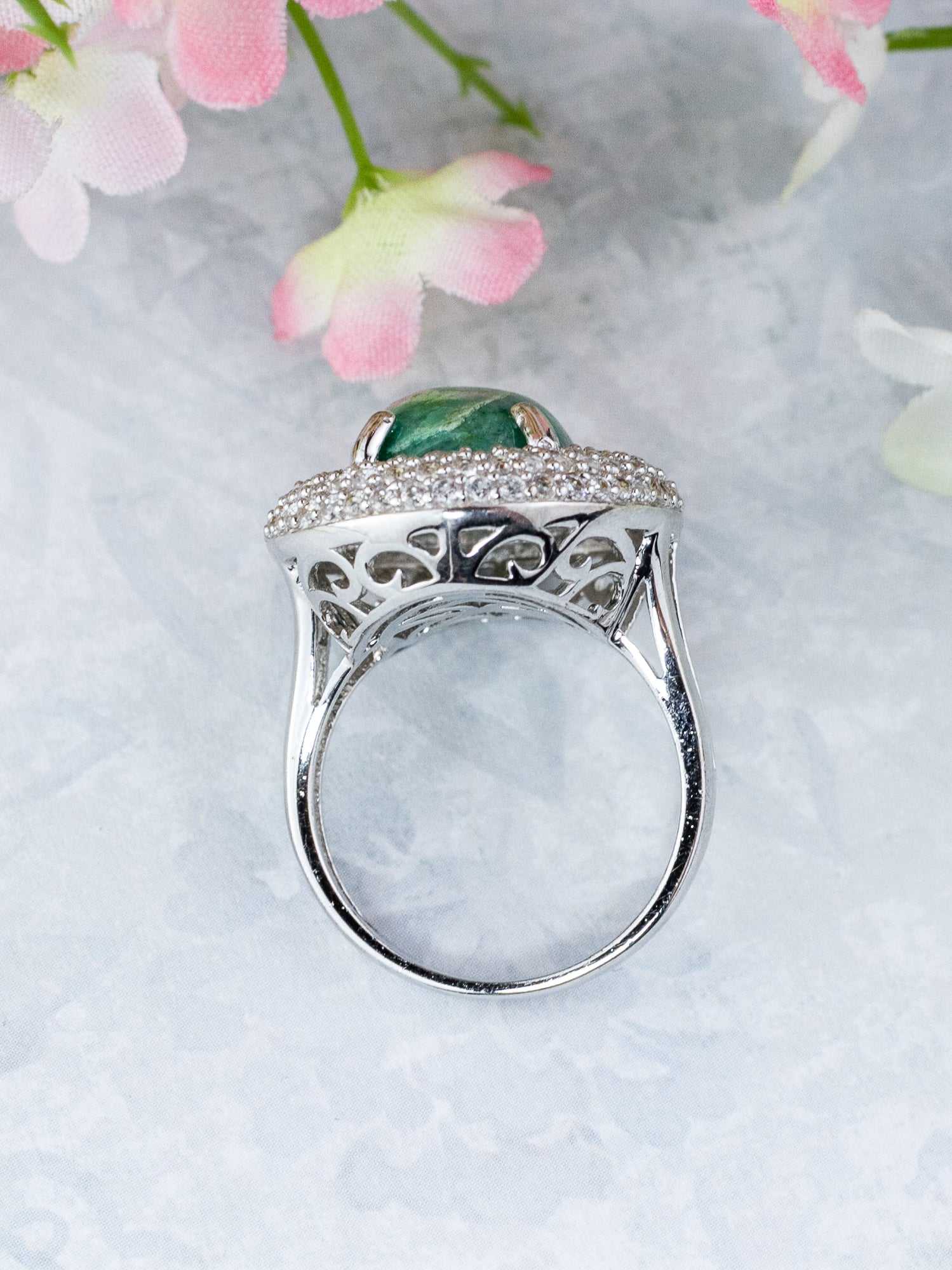 Orianne Emerald & White Sapphire Cocktail Ring in Platinum Over Sterling Silver