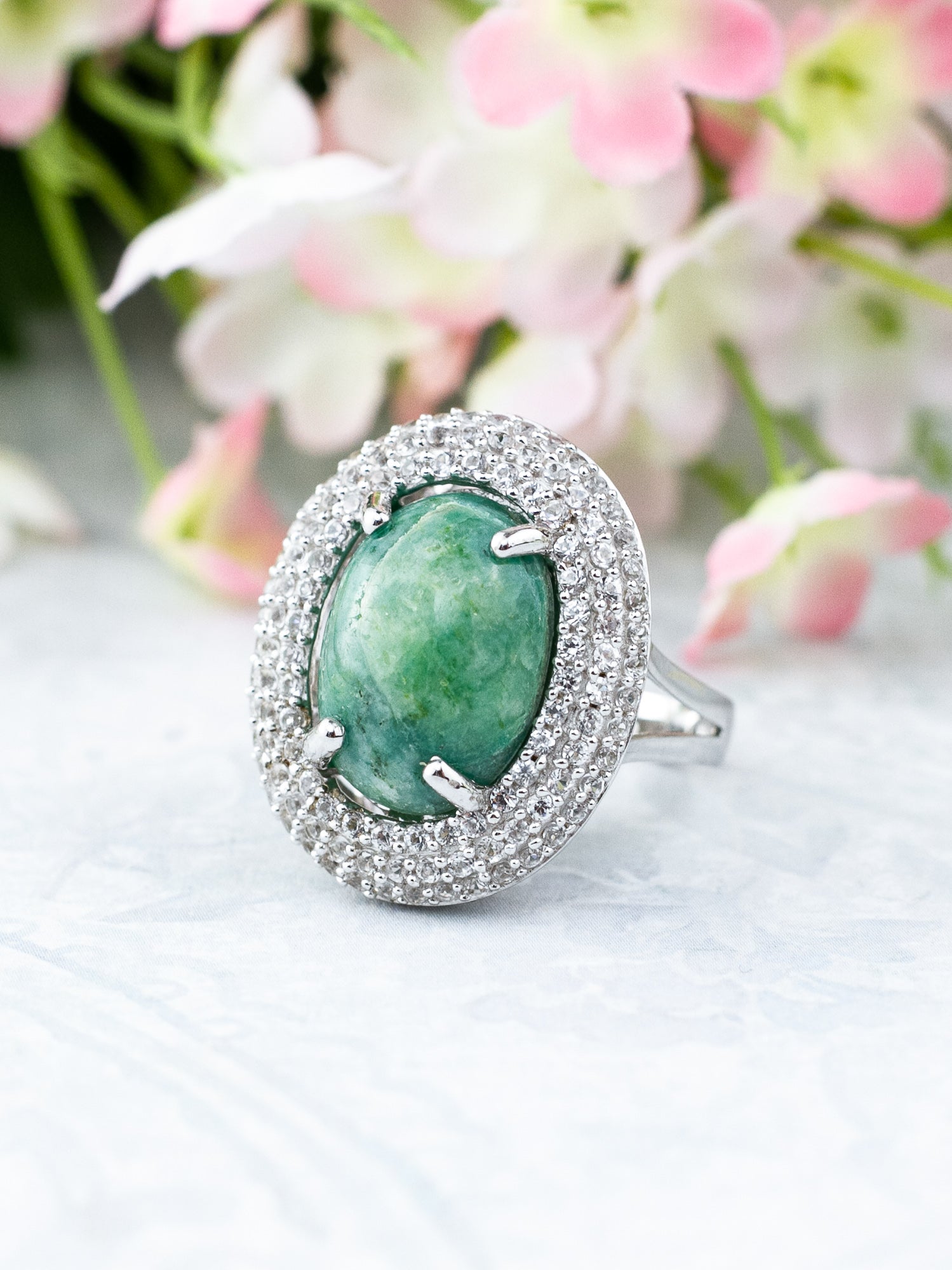 Orianne Emerald & White Sapphire Cocktail Ring in Platinum Over Sterling Silver