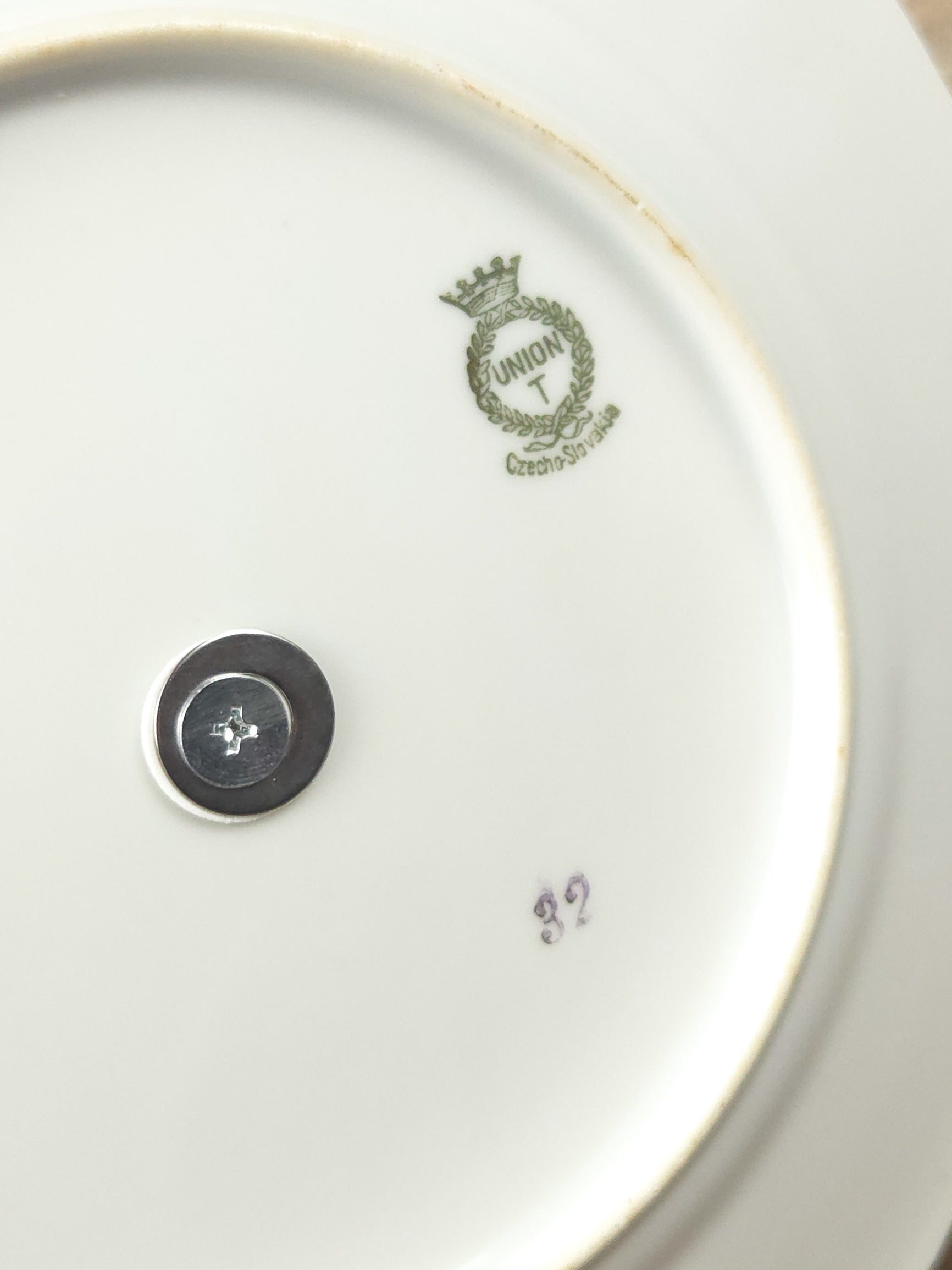 Czechoslovakian Two-Tier Cake Stand with Gold Crown Handle
