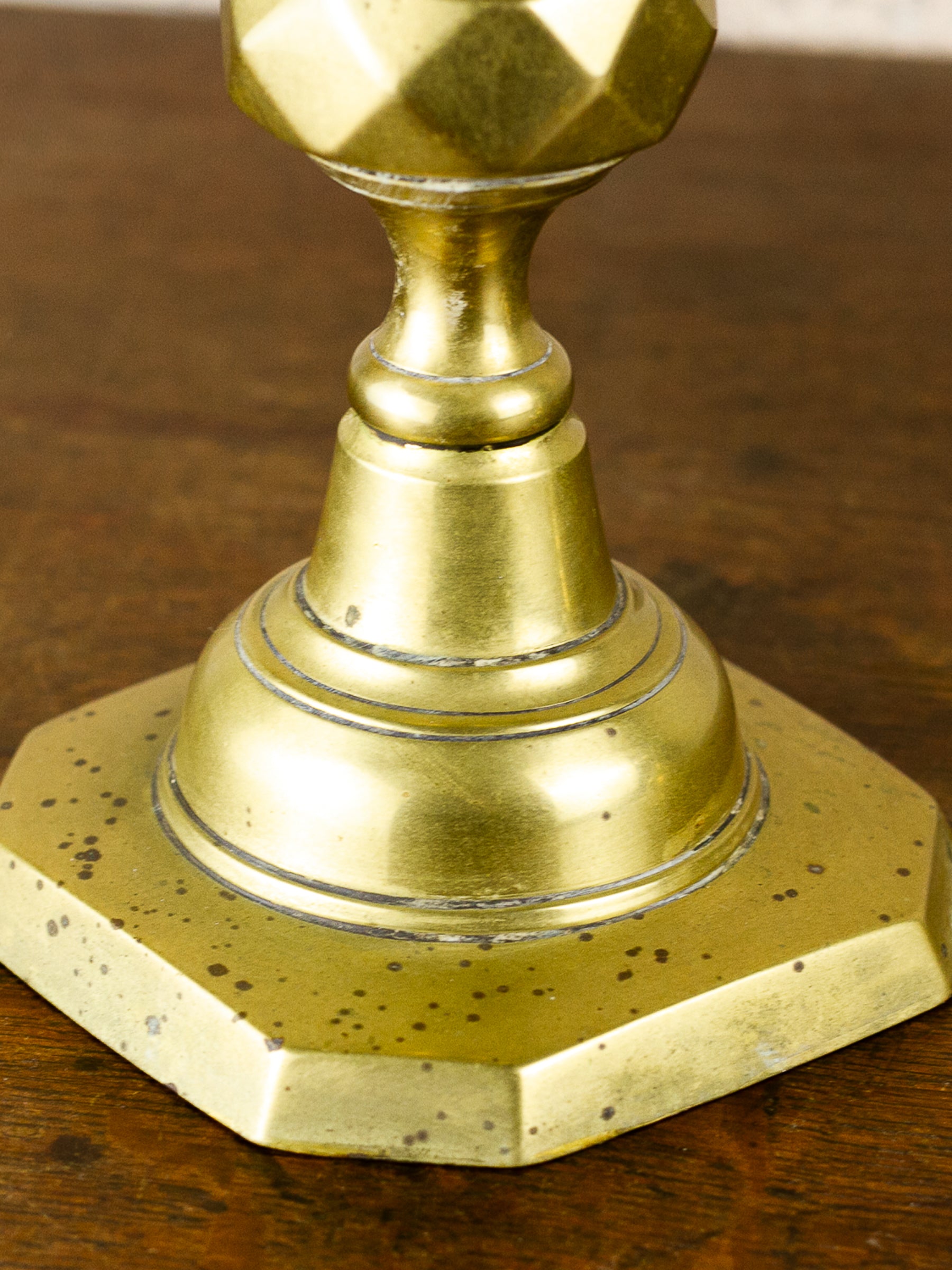 Pair of Antique Georgian English Push-Up Brass Candlesticks