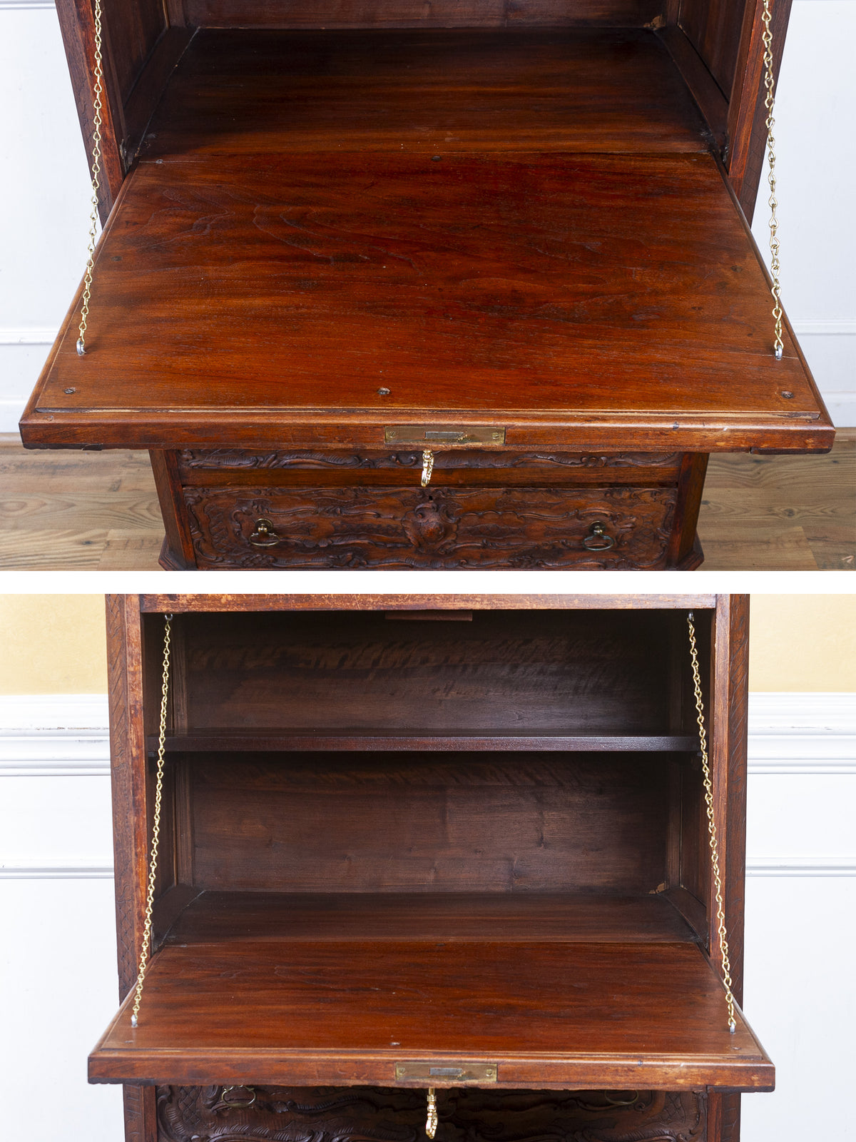 19th Century French Rococo Carved Walnut Secretary Chest with Cherub