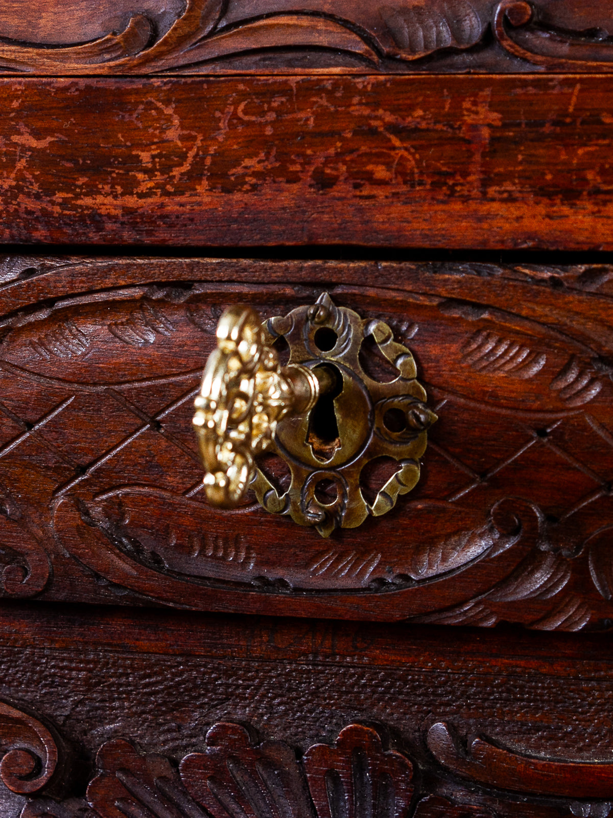 19th Century French Rococo Carved Walnut Secretary Chest with Cherub