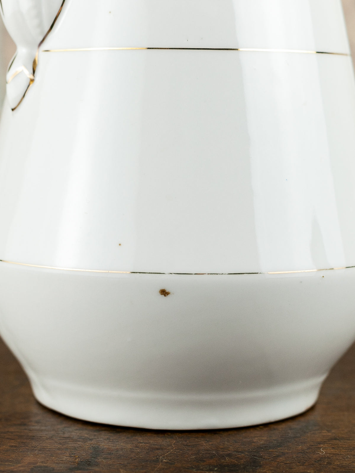 Victorian White Ironstone Coffee Pot & Creamer with Gold Trim, circa 1900