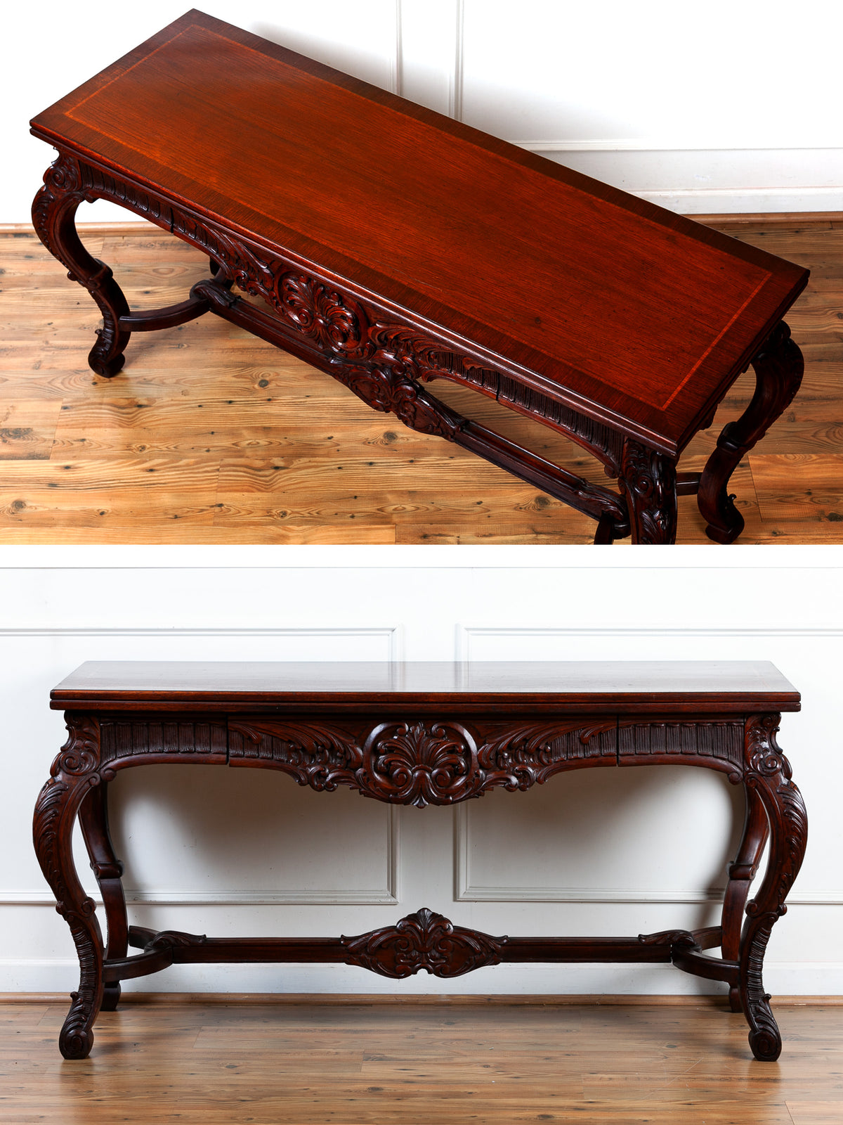 Carved Fold-Over Console Table with Hidden Drawer