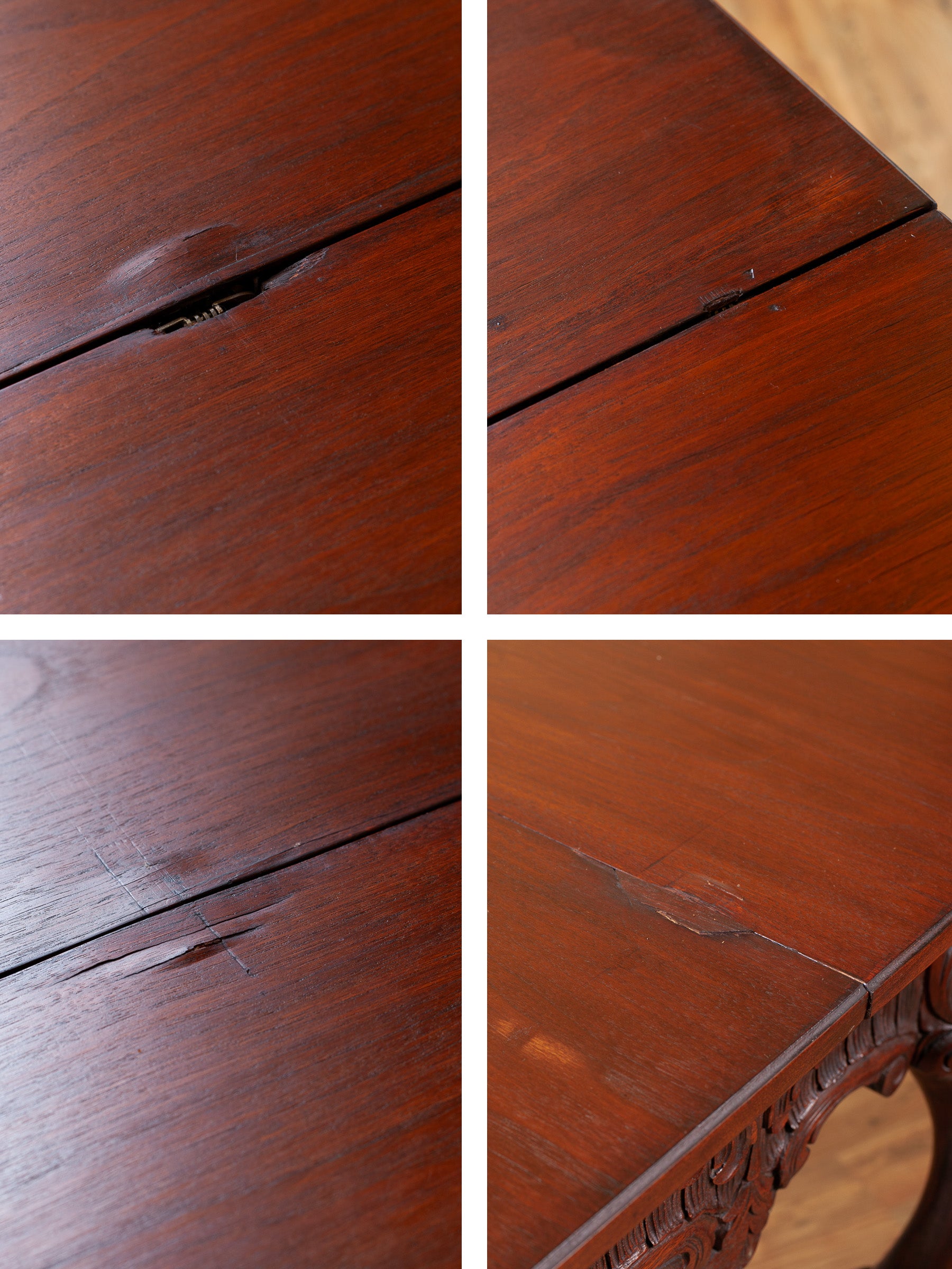 Carved Fold-Over Console Table with Hidden Drawer