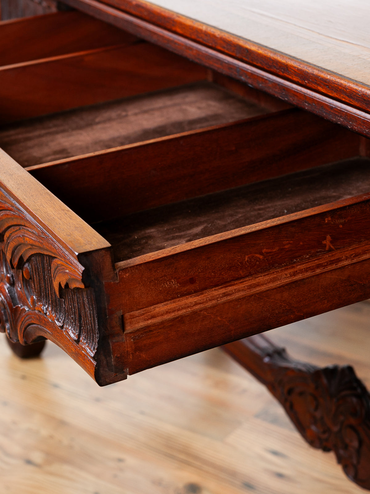 Carved Fold-Over Console Table with Hidden Drawer
