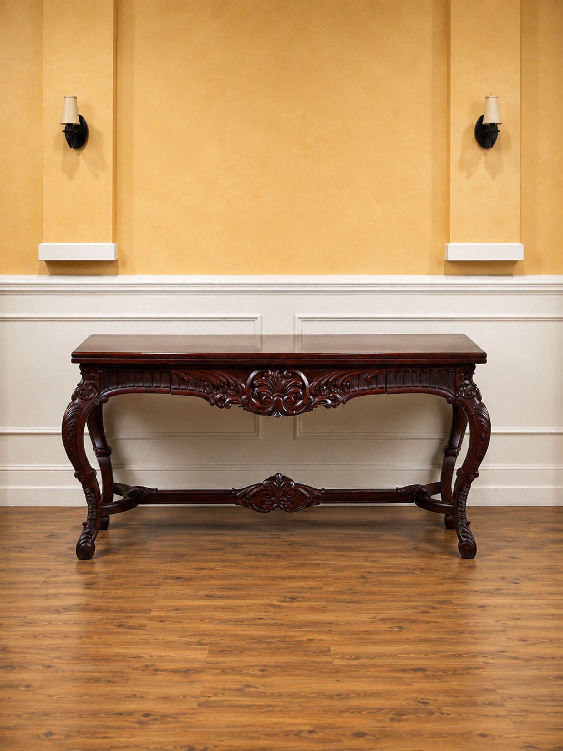 Carved Fold-Over Console Table with Hidden Drawer