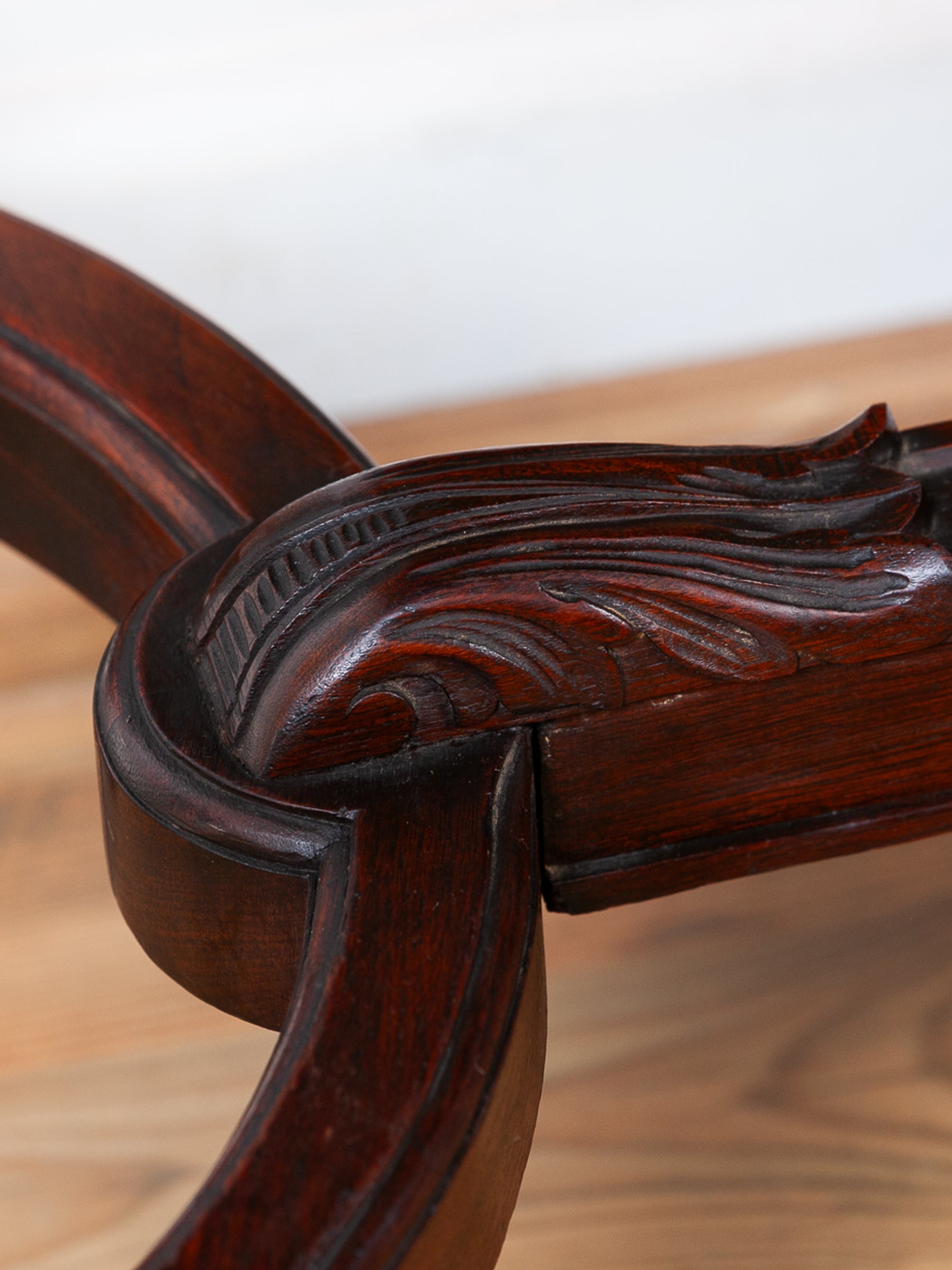 Carved Fold-Over Console Table with Hidden Drawer