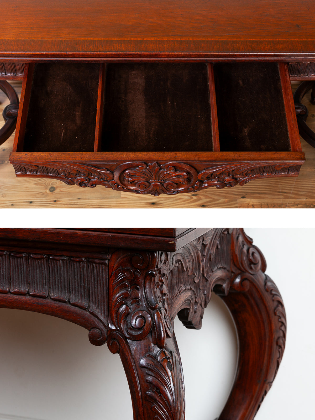 Carved Fold-Over Console Table with Hidden Drawer