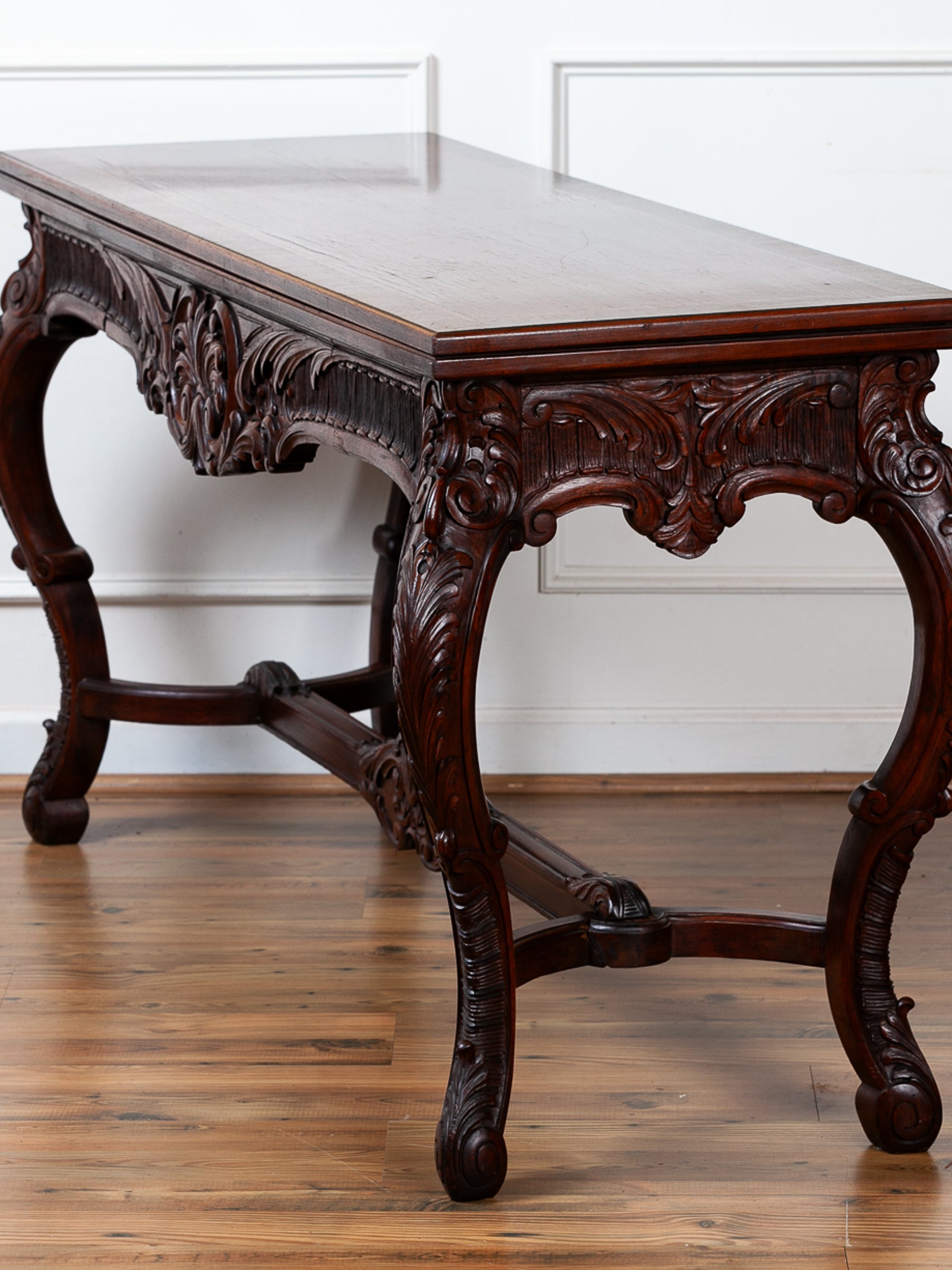 Carved Fold-Over Console Table with Hidden Drawer