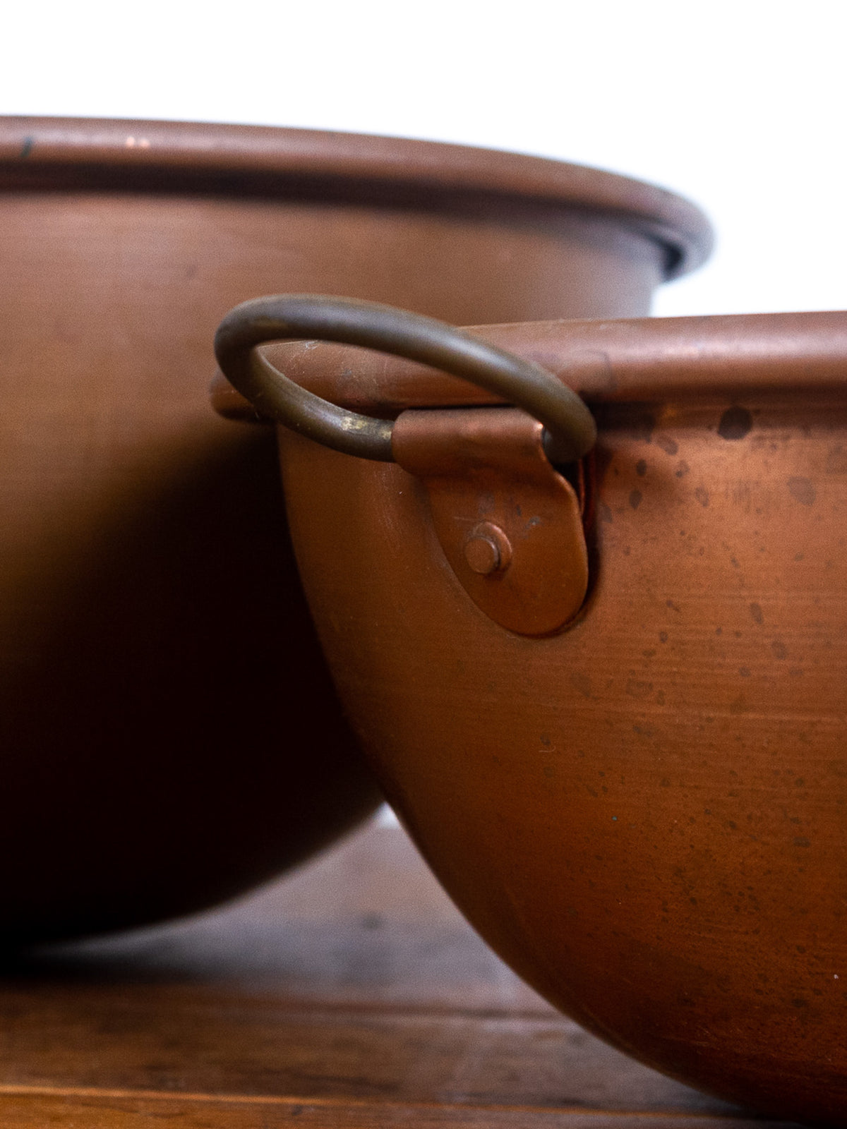 Set of Three Antique Copper Nesting Mixing Bowls