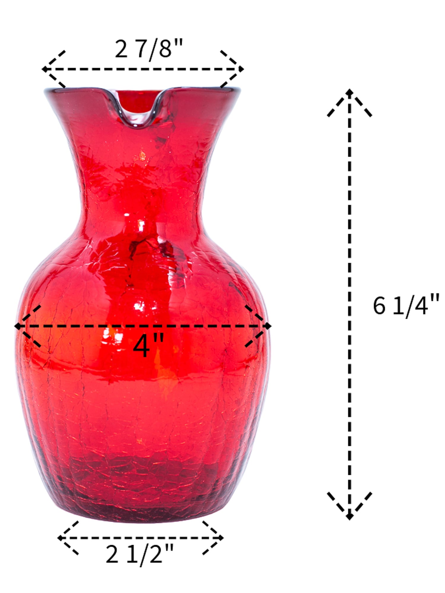 Vintage Cranberry Red Crackle Glass Pitcher with Amber Handle