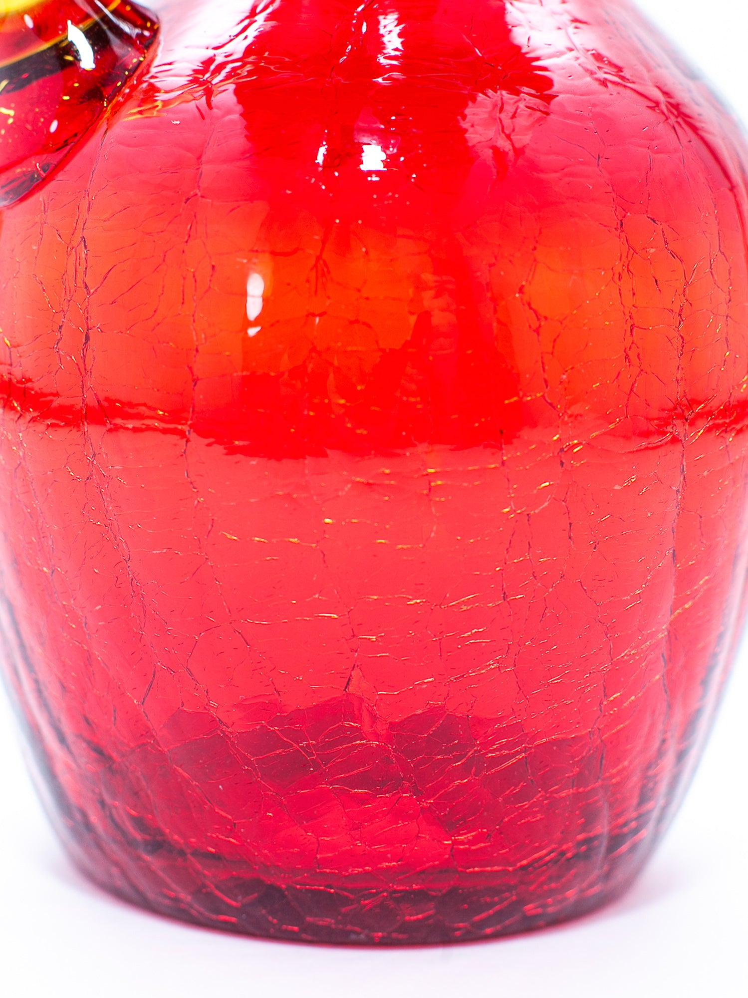 Vintage Cranberry Red Crackle Glass Pitcher with Amber Handle