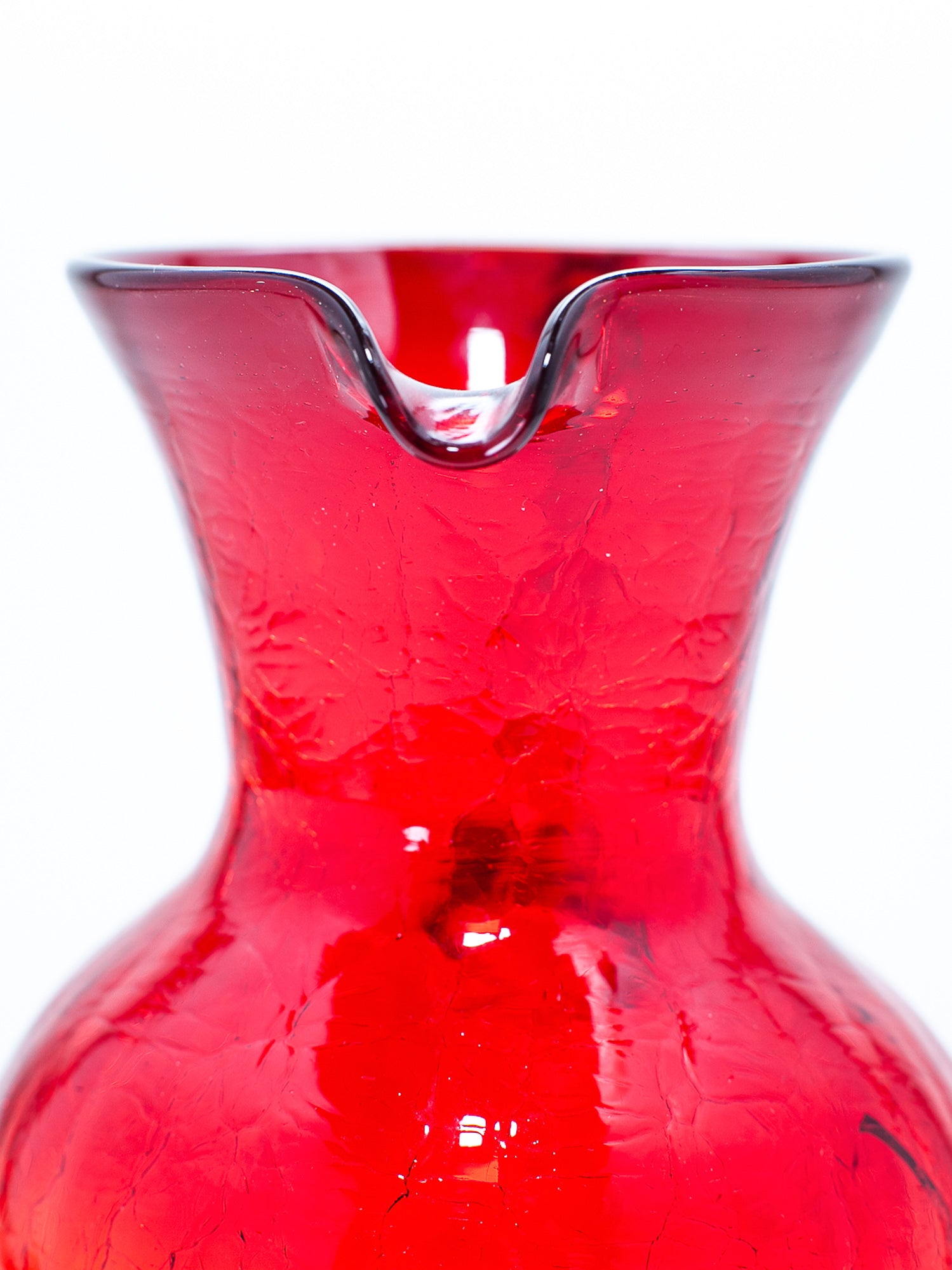 Vintage Cranberry Red Crackle Glass Pitcher with Amber Handle