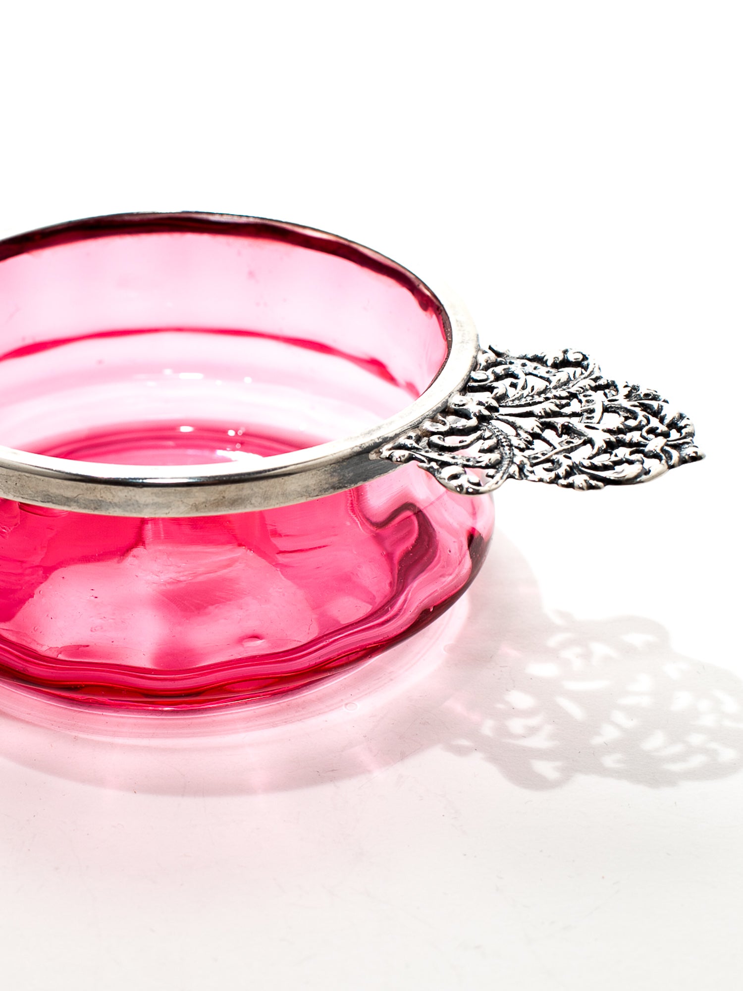 Antique Victorian Cranberry Glass & Sterling Silver Bowl by J. Wilmot, 1899