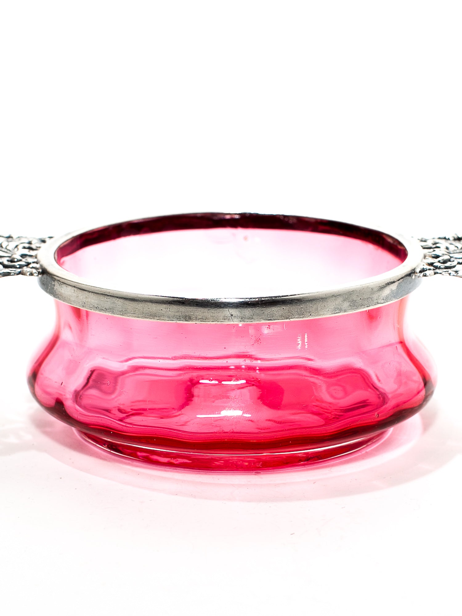 Antique Victorian Cranberry Glass & Sterling Silver Bowl by J. Wilmot, 1899
