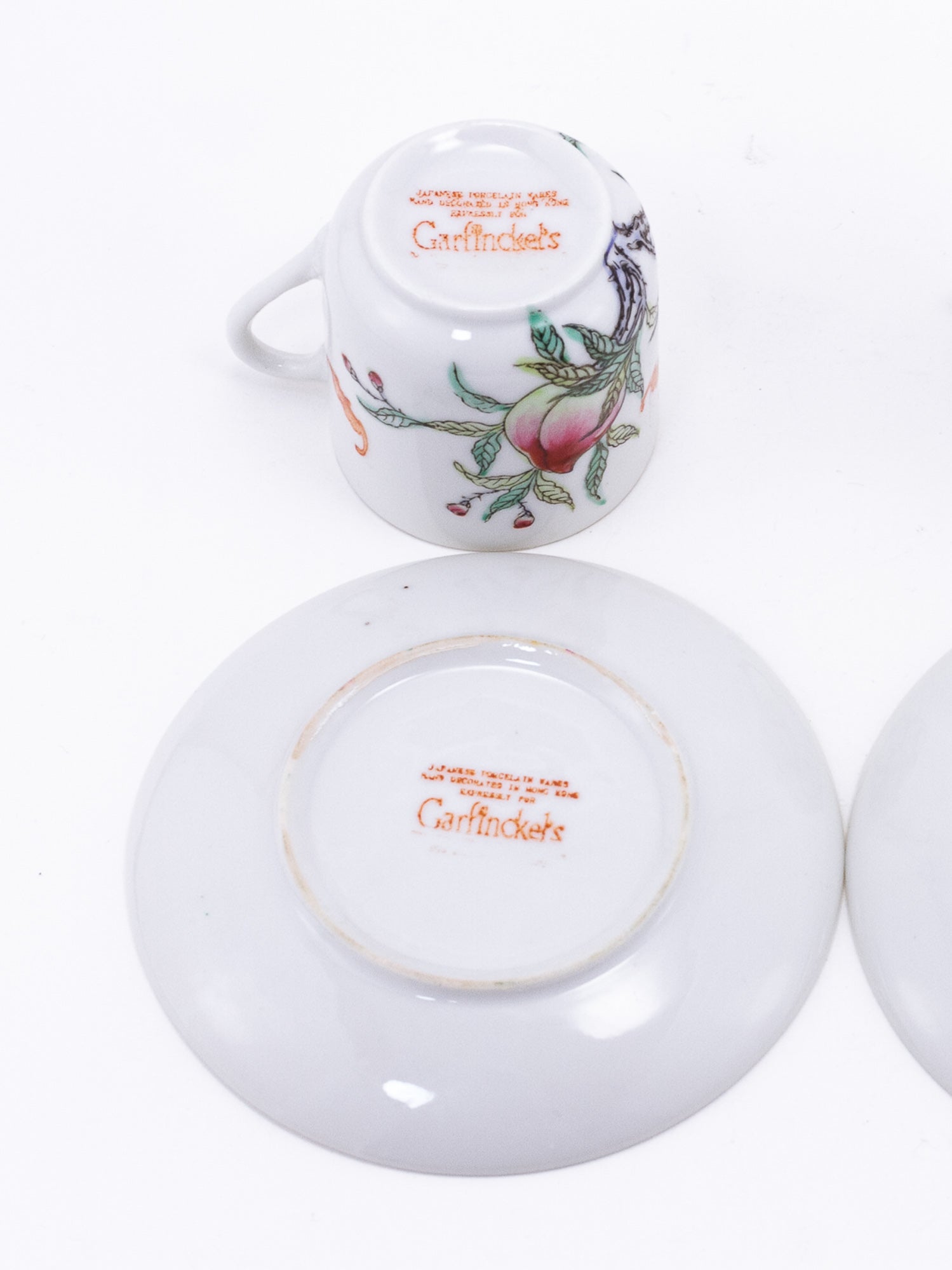 Pair of Garfinkel's Hand-Painted Porcelain Demitasse Cups & Saucers