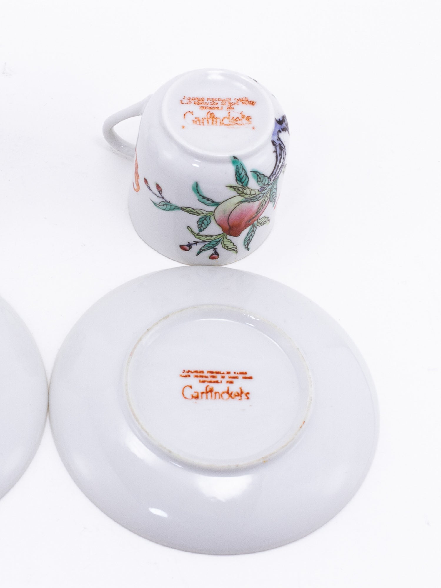 Pair of Garfinkel's Hand-Painted Porcelain Demitasse Cups & Saucers