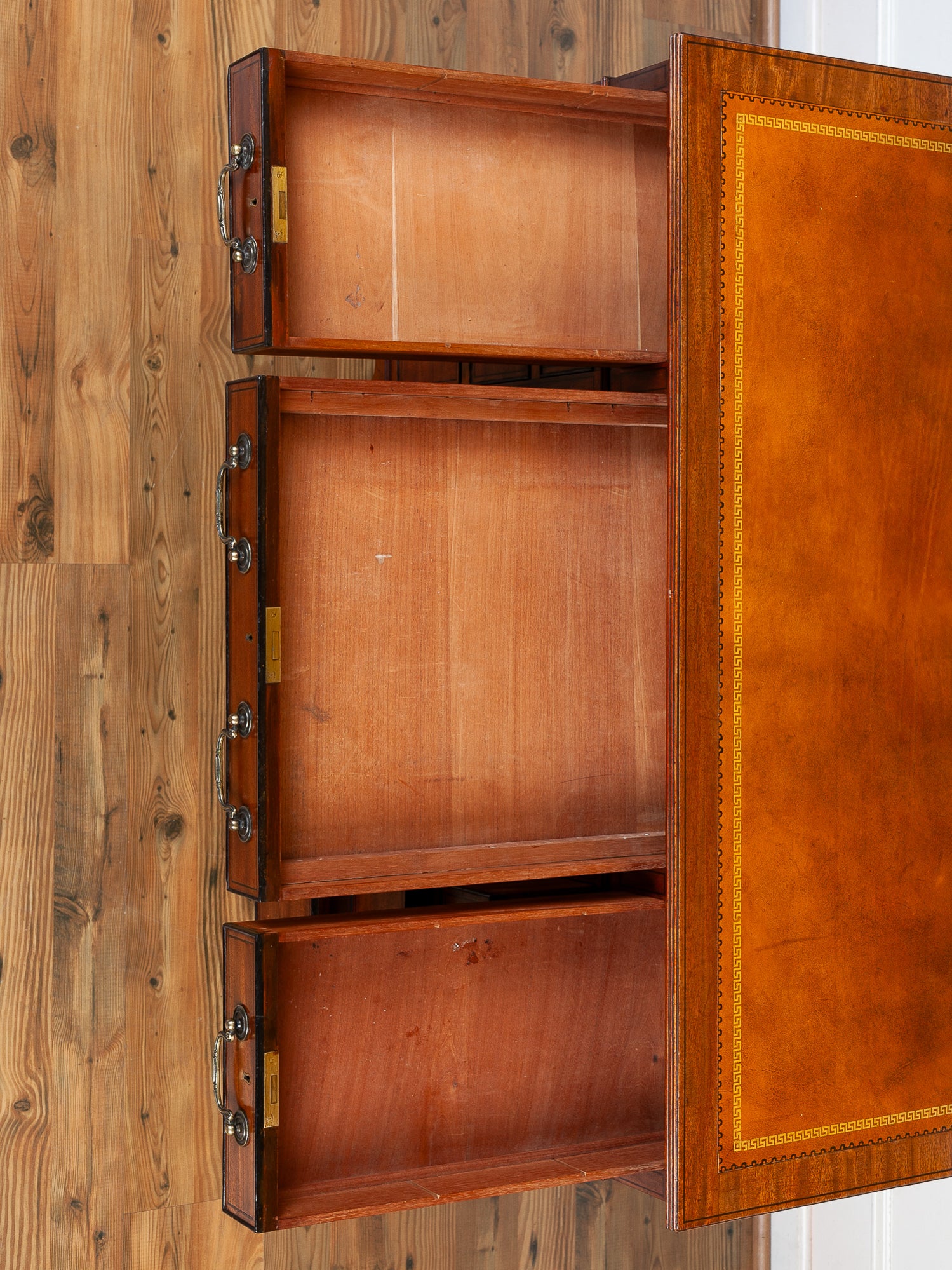 19th Century Mahogany Kneehole Desk with Leather Top & Brass Gallery