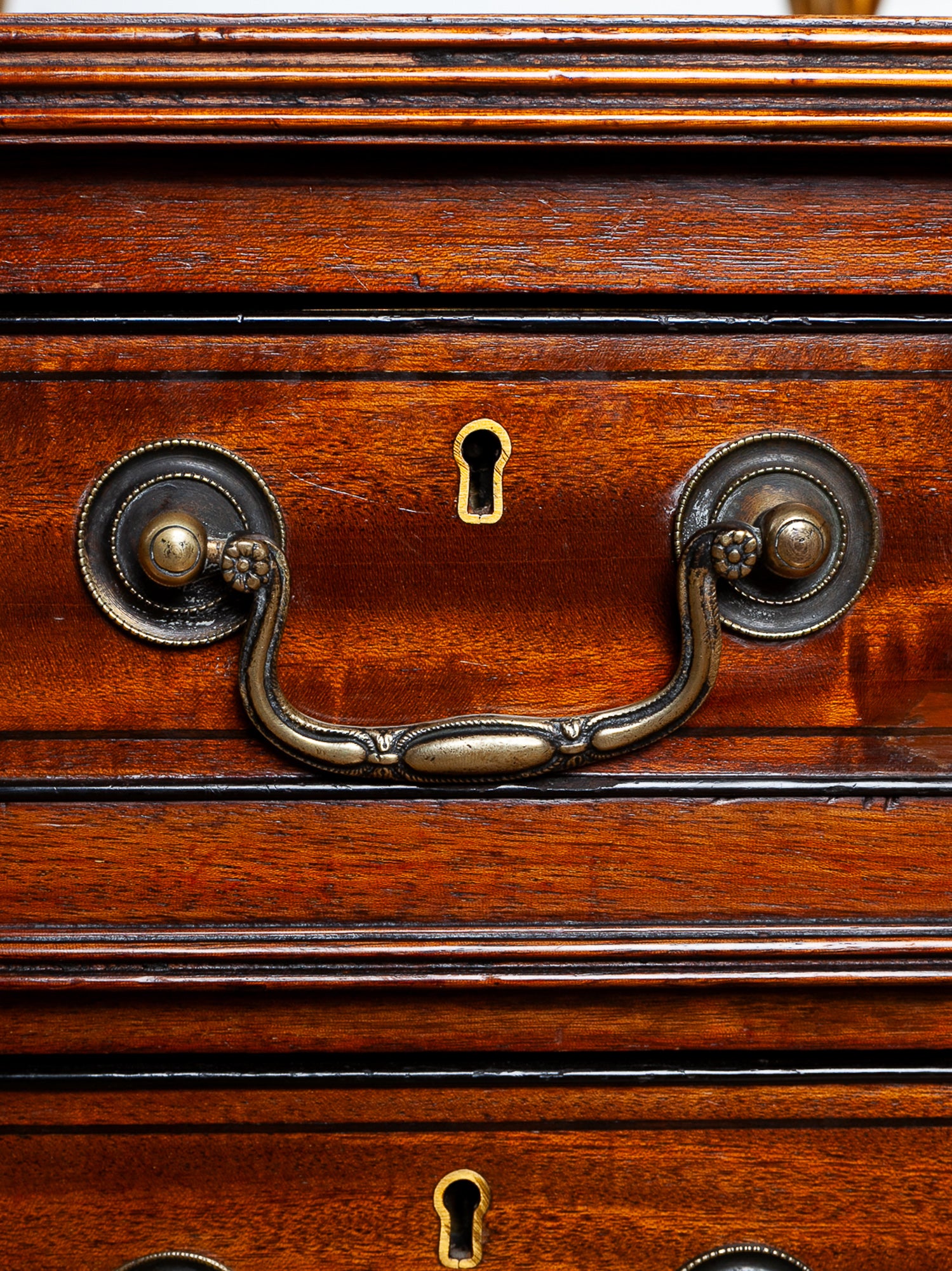 19th Century Mahogany Kneehole Desk with Leather Top & Brass Gallery