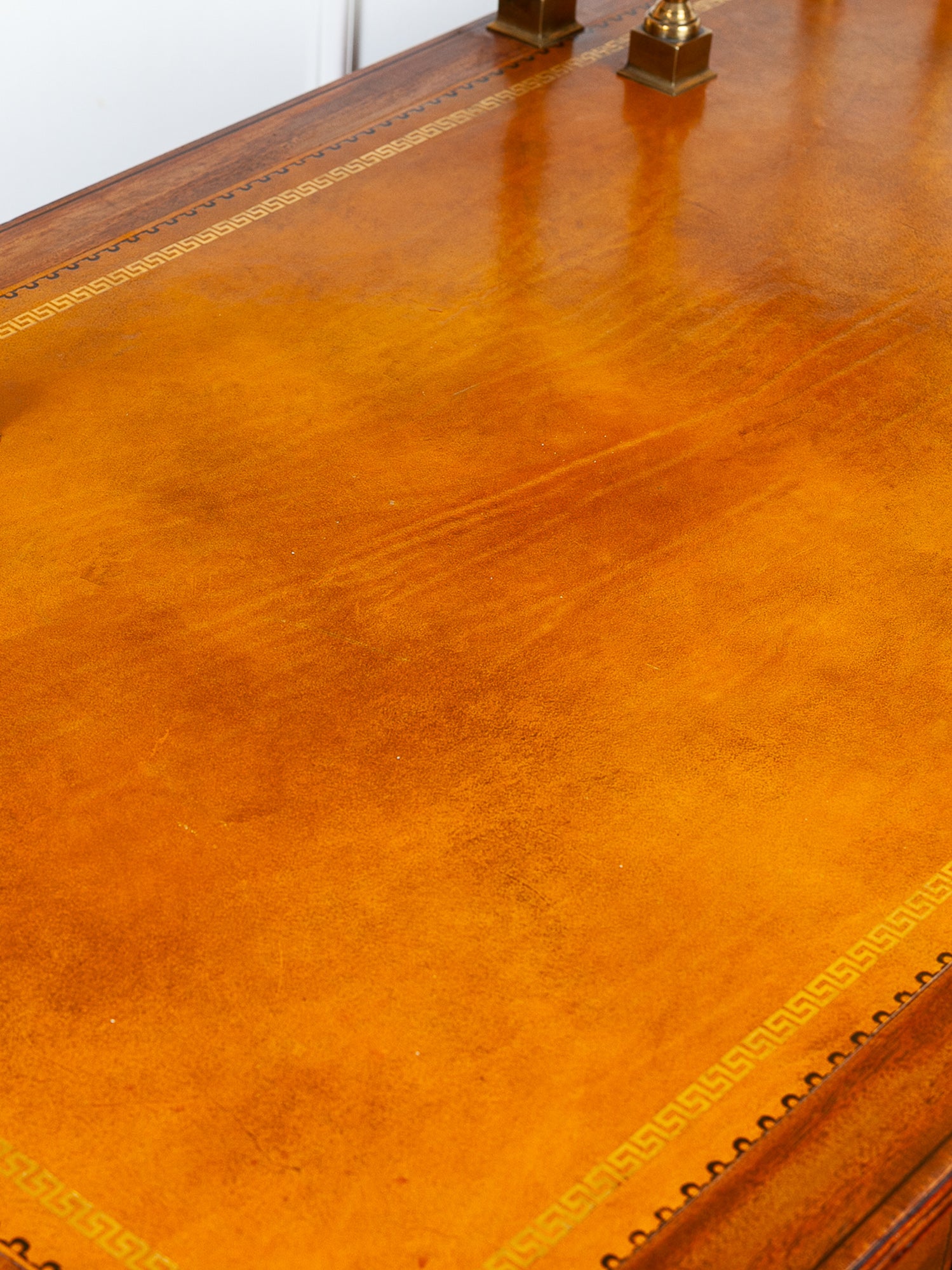 19th Century Mahogany Kneehole Desk with Leather Top & Brass Gallery