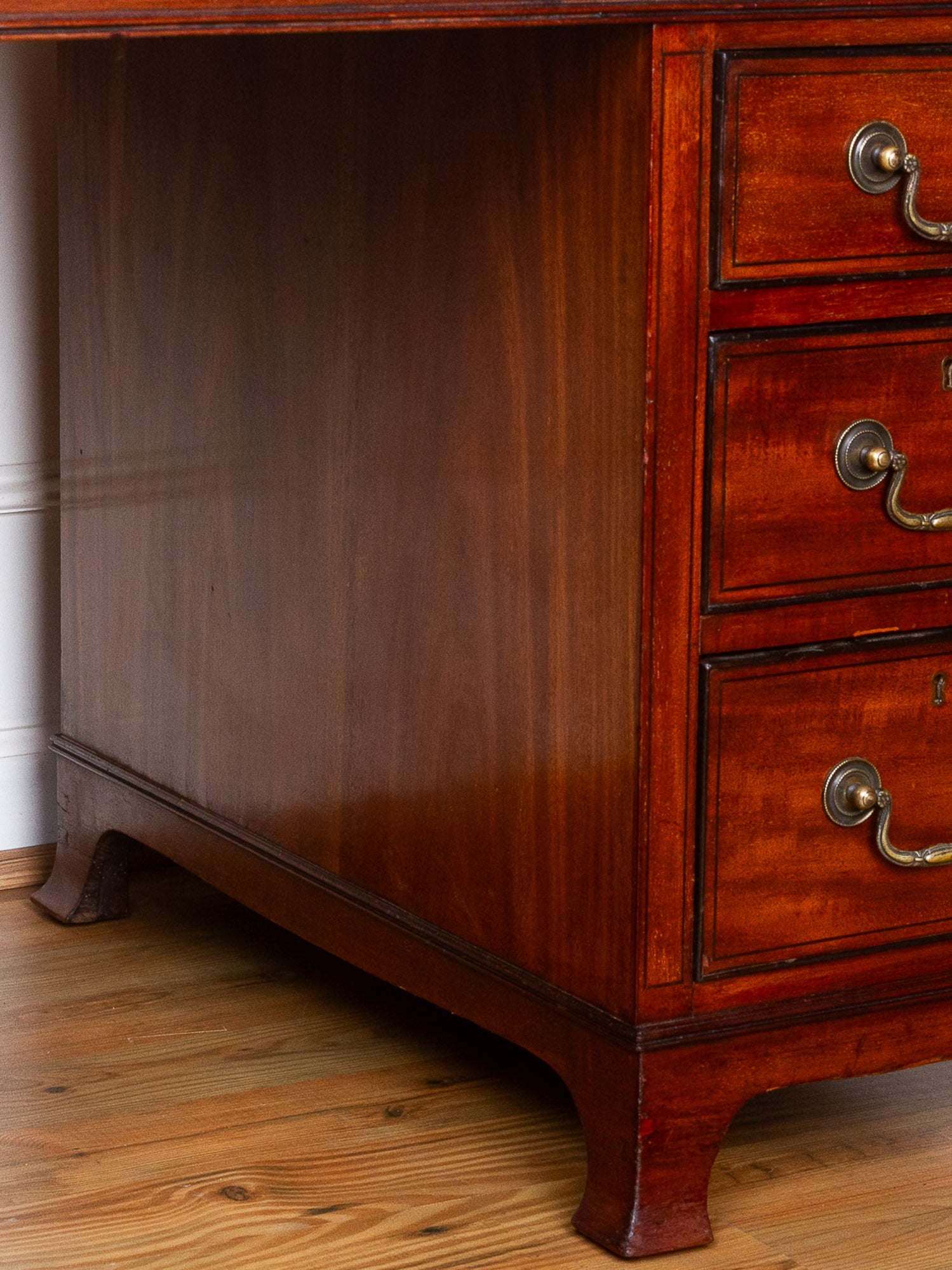 19th Century Mahogany Kneehole Desk with Leather Top & Brass Gallery