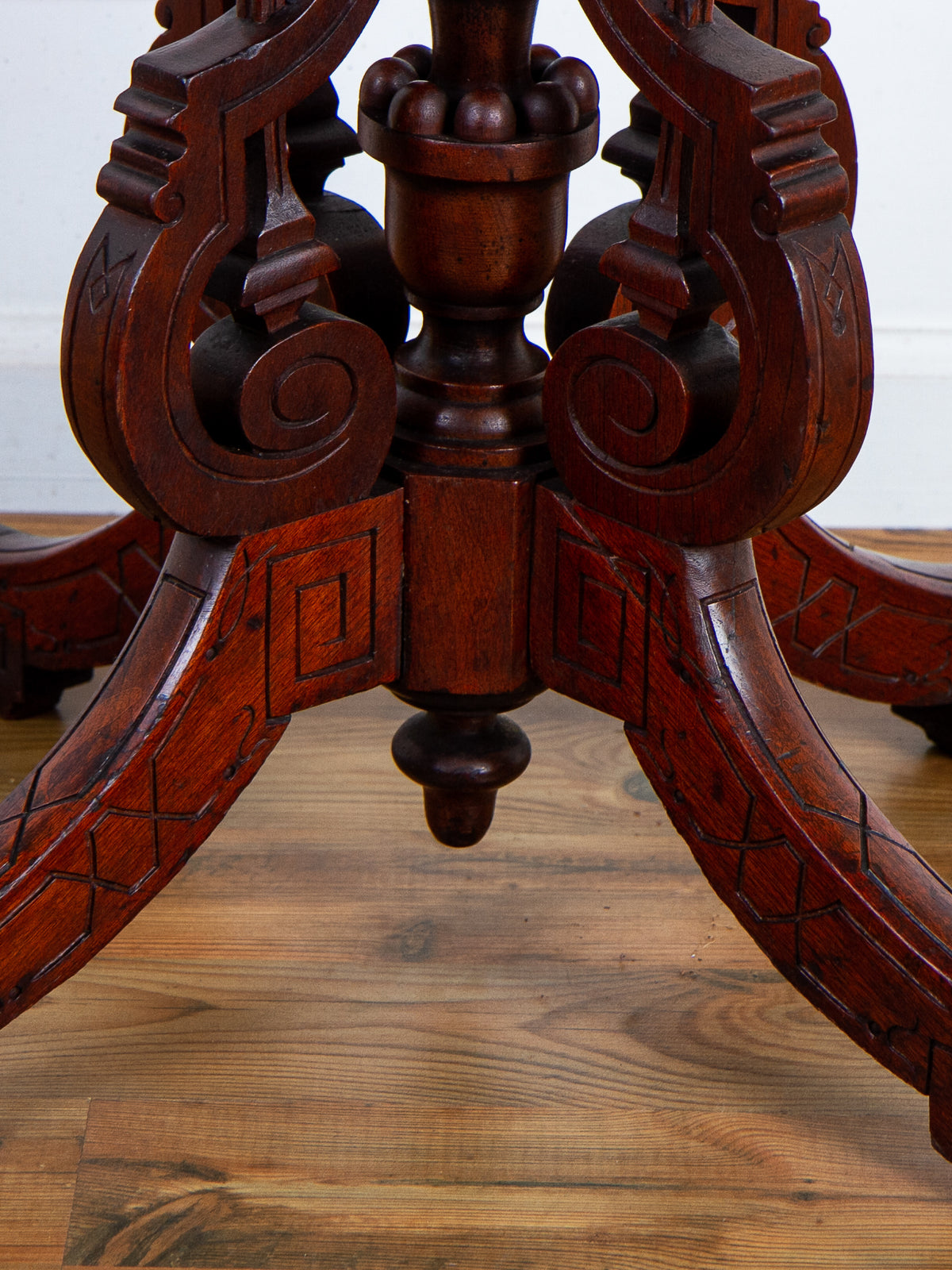 19th Century American Eastlake Carved Walnut Marble-Top Pedestal Side Table