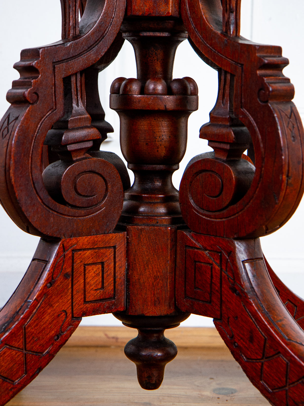 19th Century American Eastlake Carved Walnut Marble-Top Pedestal Side Table