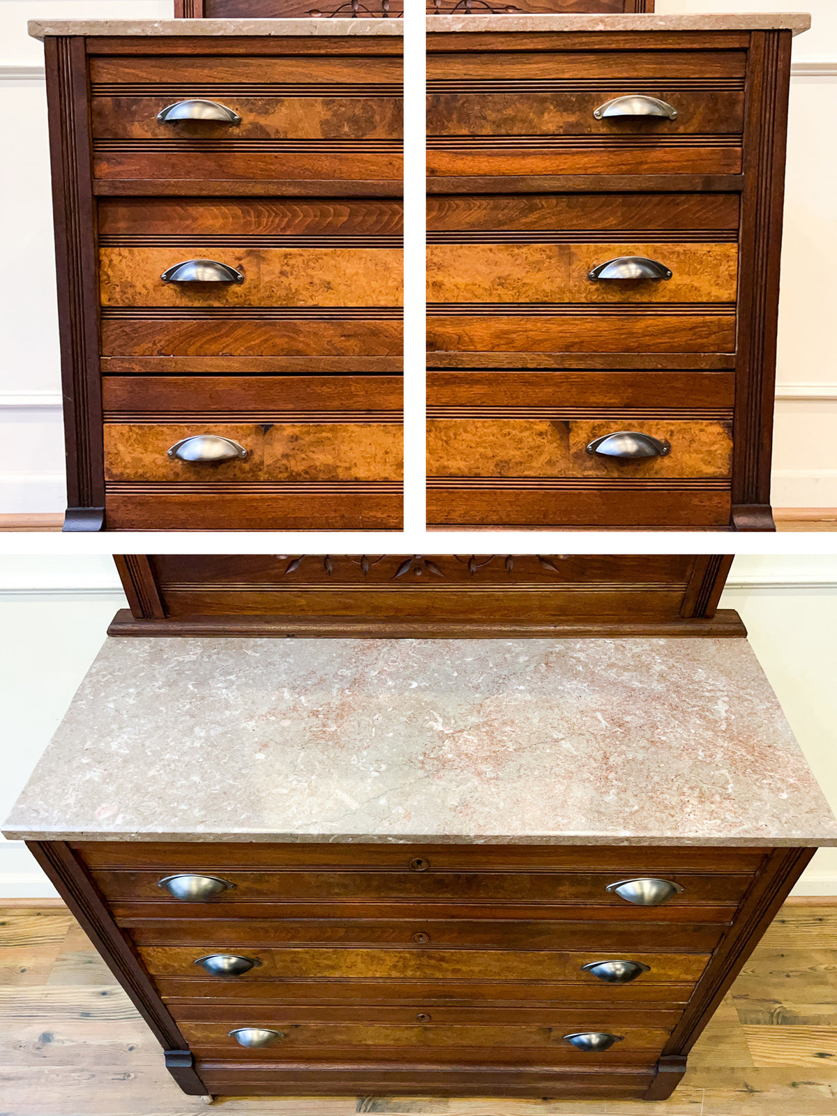 Late 19th Century Eastlake Walnut Marble Top Dresser with Mirror