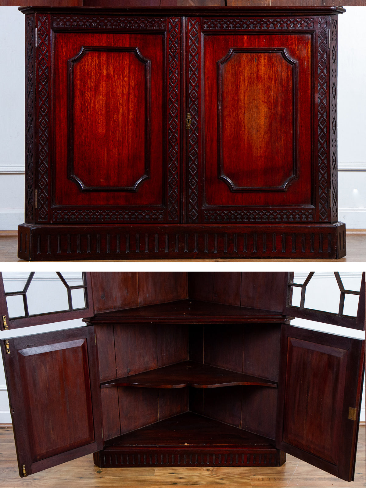 19th Century Chinese Chippendale Mahogany Corner China Cabinet