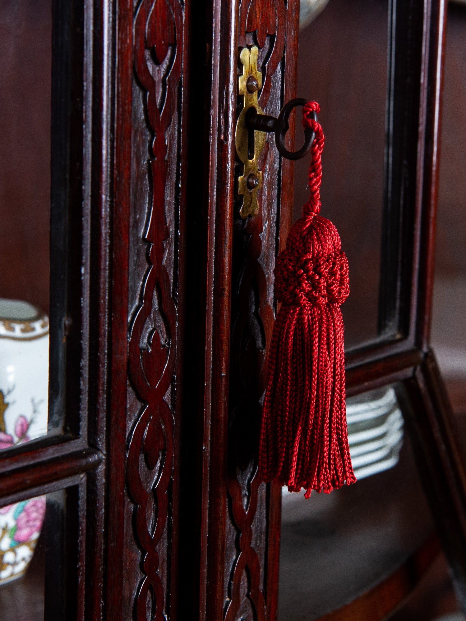 19th Century Chinese Chippendale Mahogany Corner China Cabinet