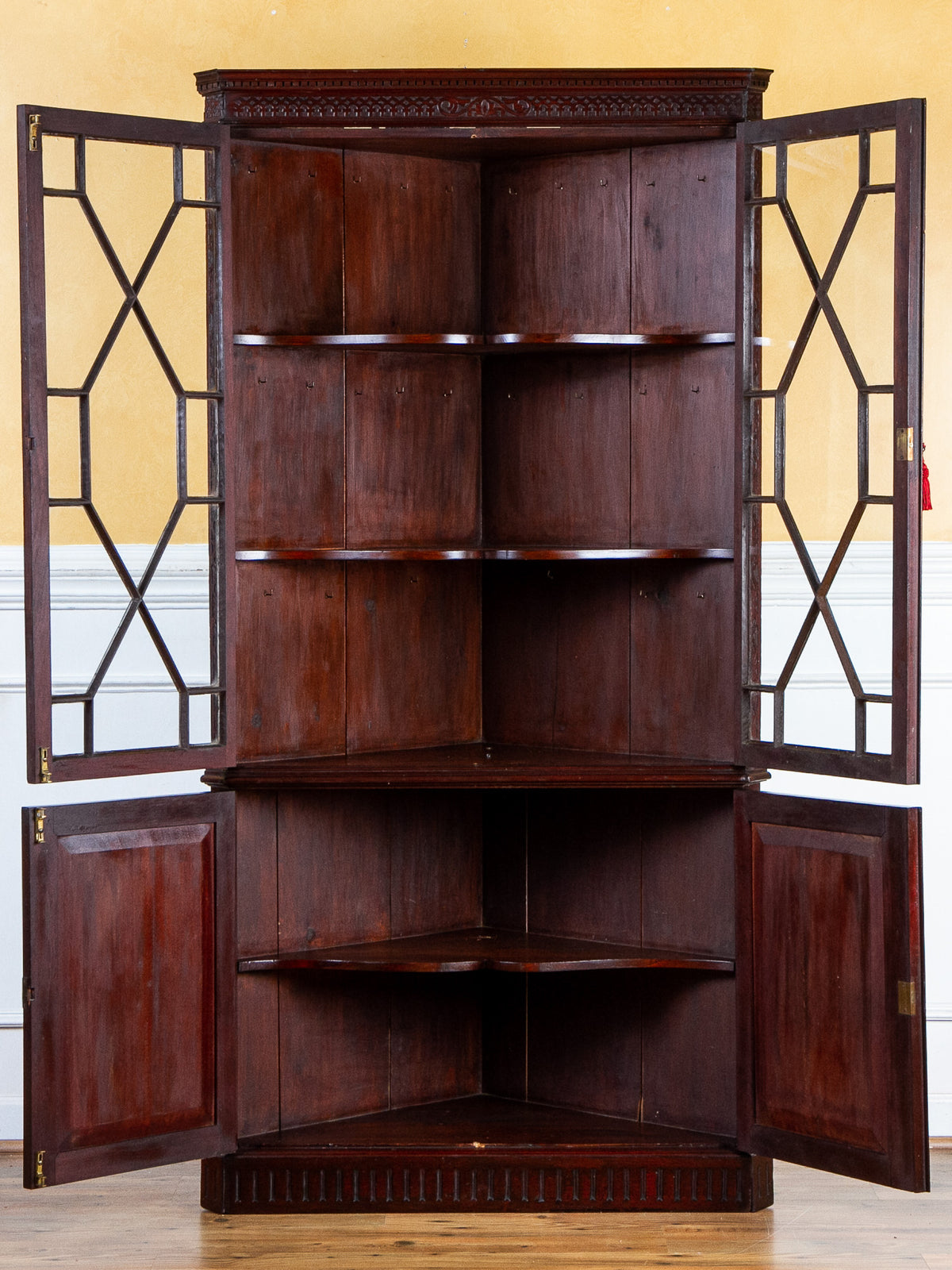 19th Century Chinese Chippendale Mahogany Corner China Cabinet