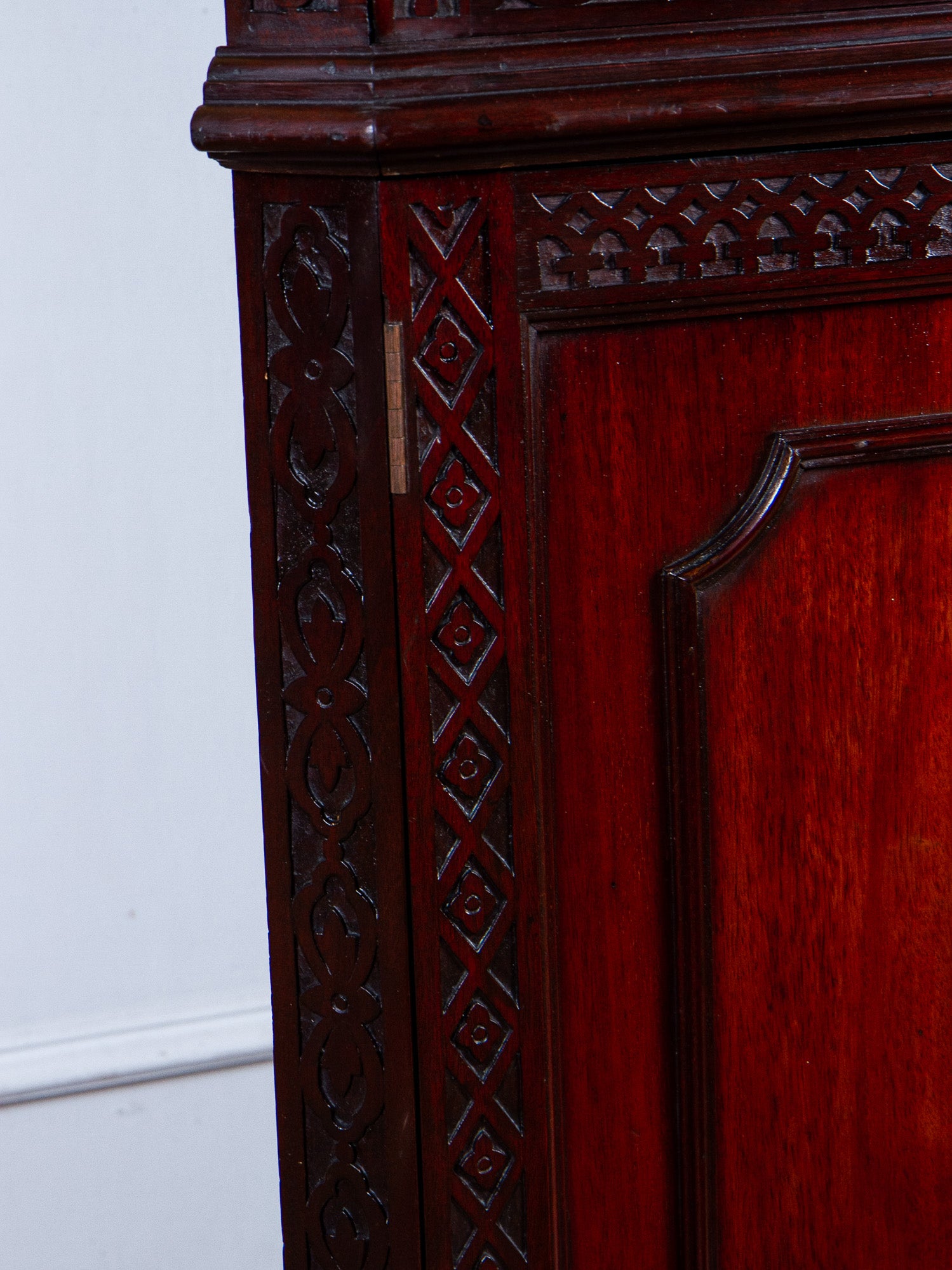 19th Century Chinese Chippendale Mahogany Corner China Cabinet
