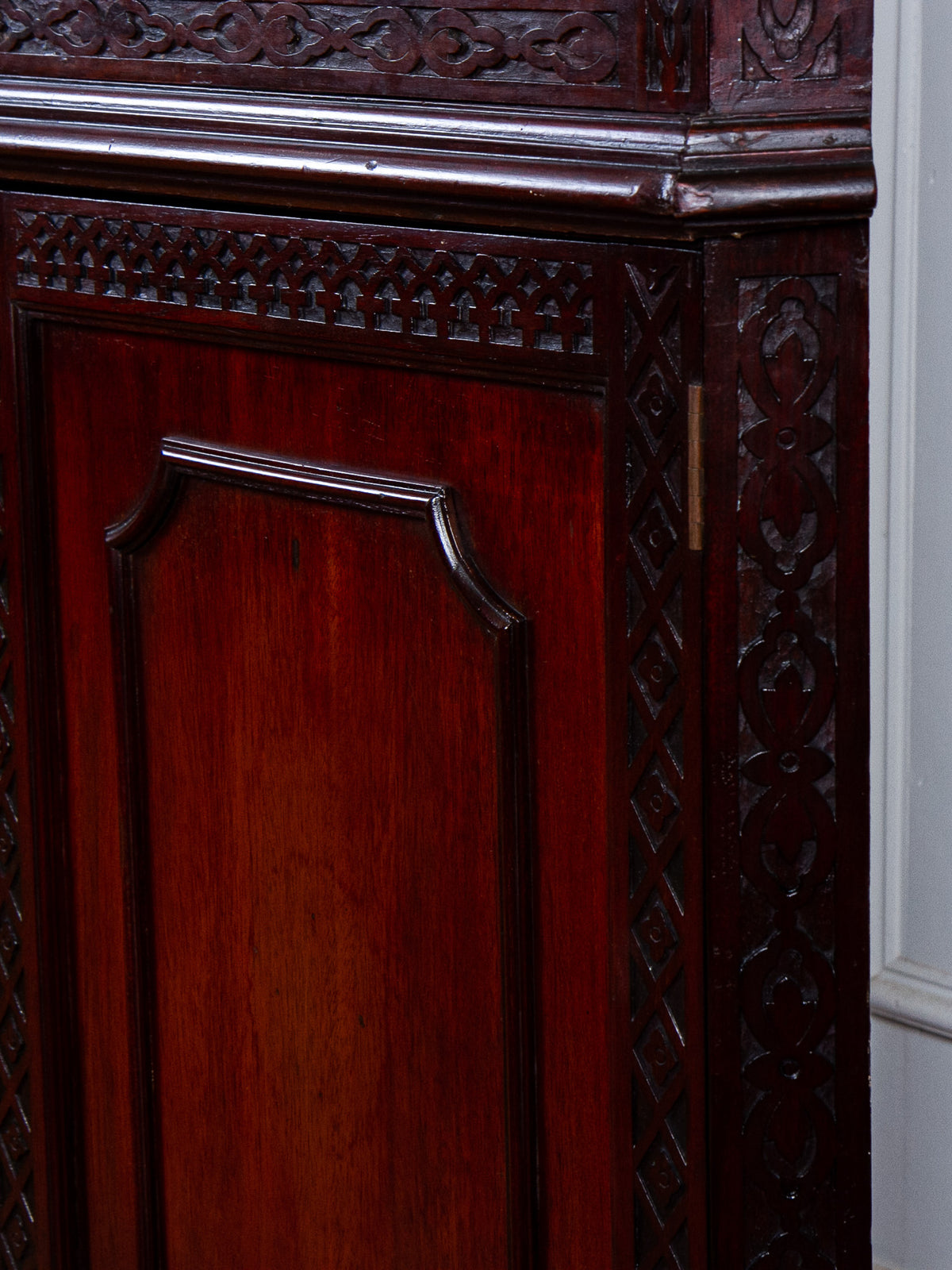 19th Century Chinese Chippendale Mahogany Corner China Cabinet