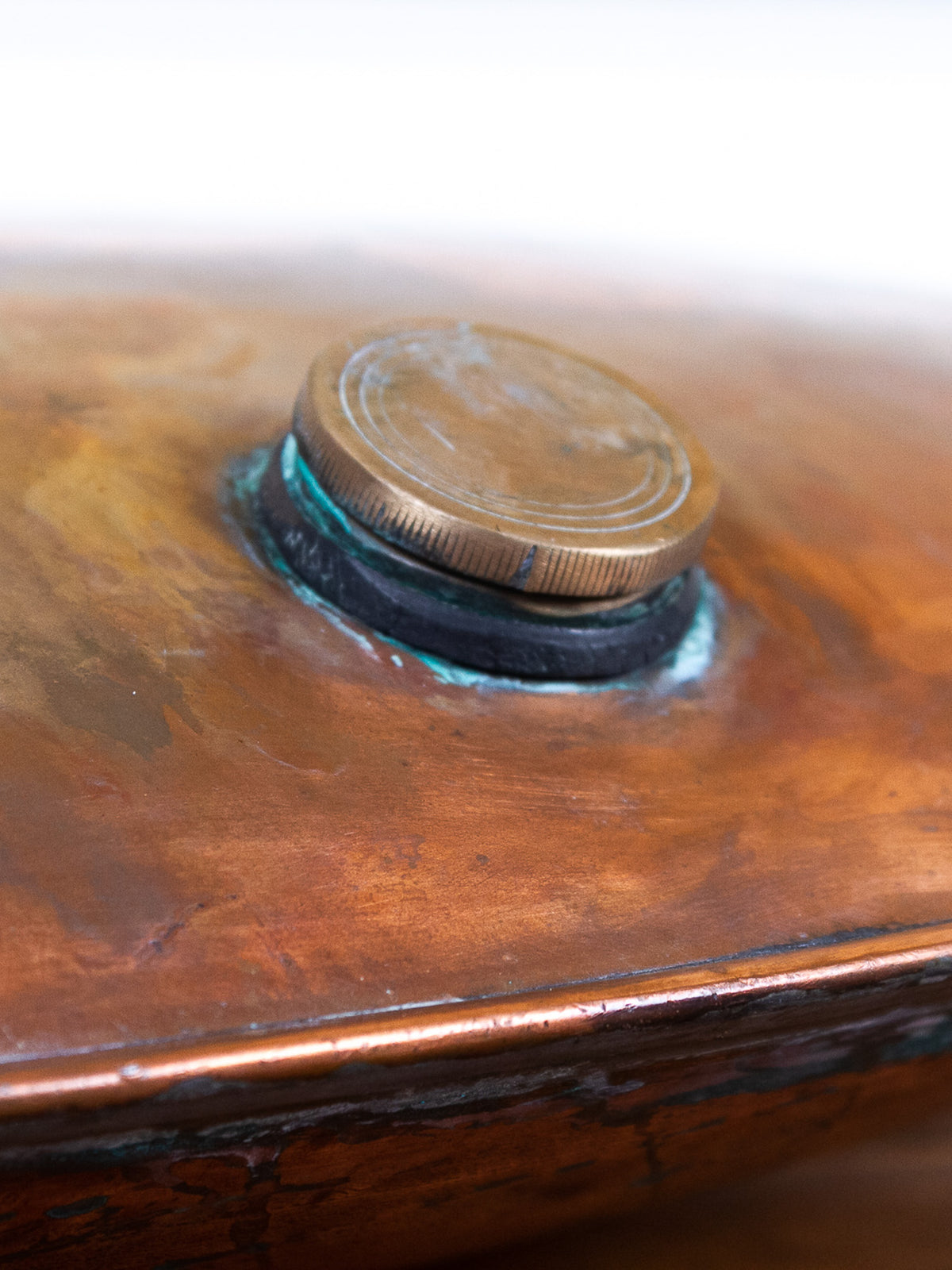 Rare Oversized Antique English Copper Hot Water Bottle Bed Warmer with Brass Handles