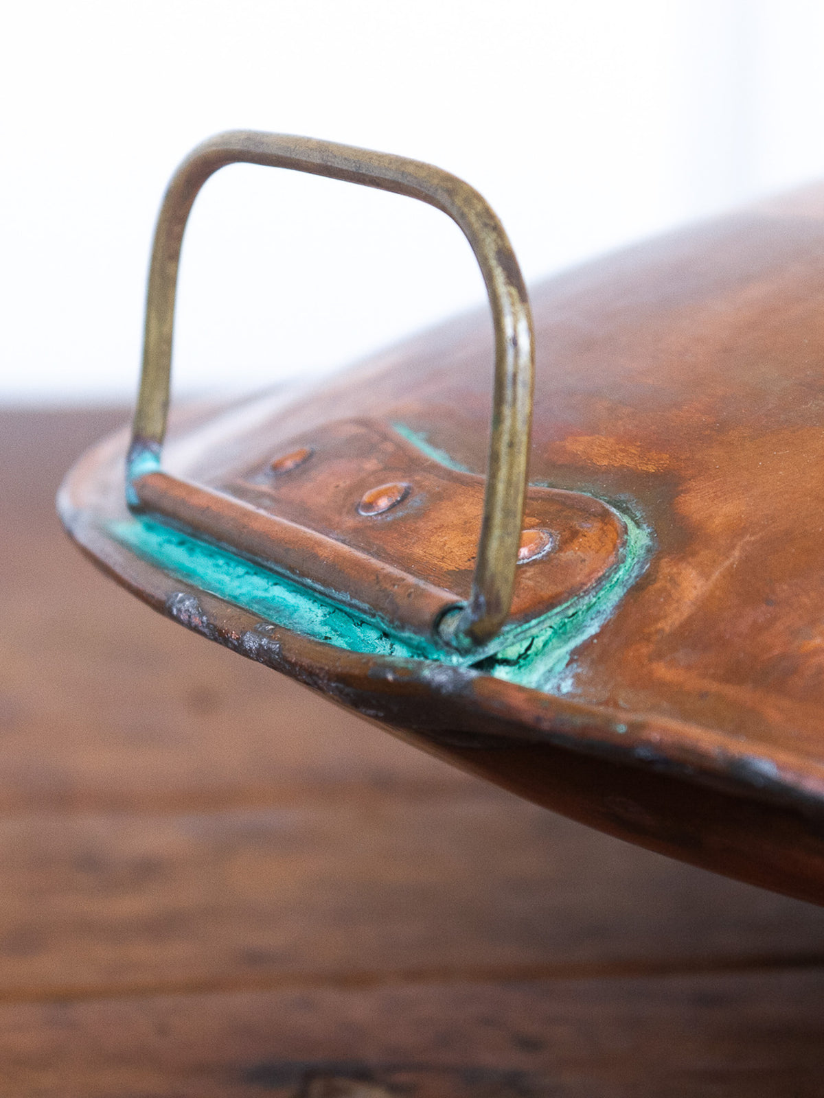 Rare Oversized Antique English Copper Hot Water Bottle Bed Warmer with Brass Handles