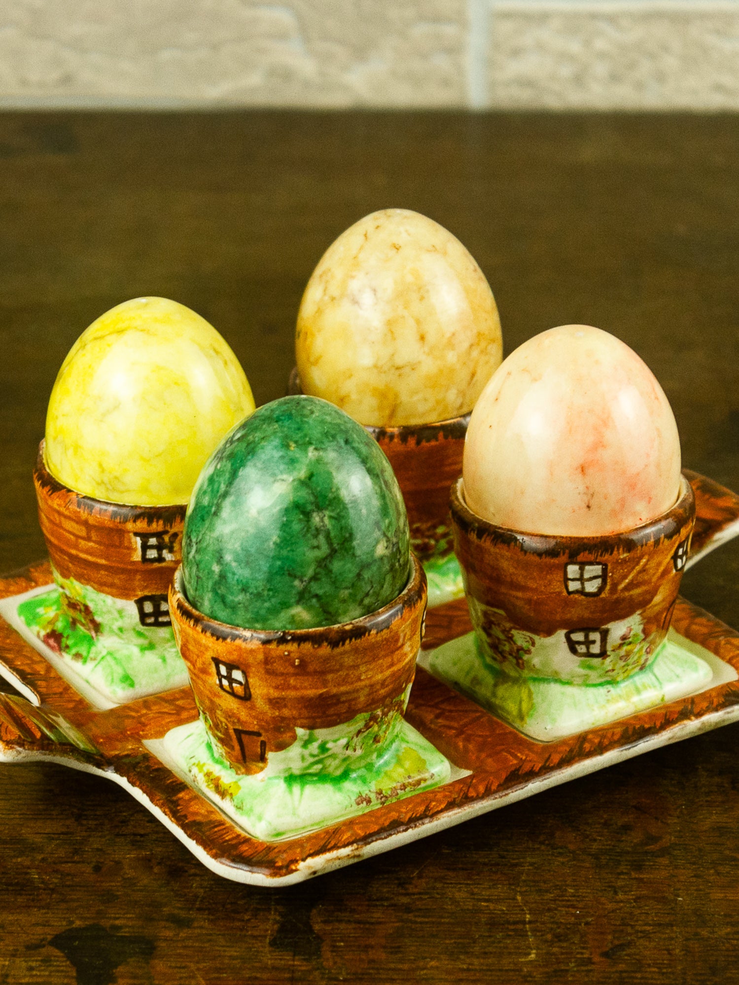 Vintage English Cottage Ware 4 Egg Cups and Tray Set, Price Bros, 1940's.