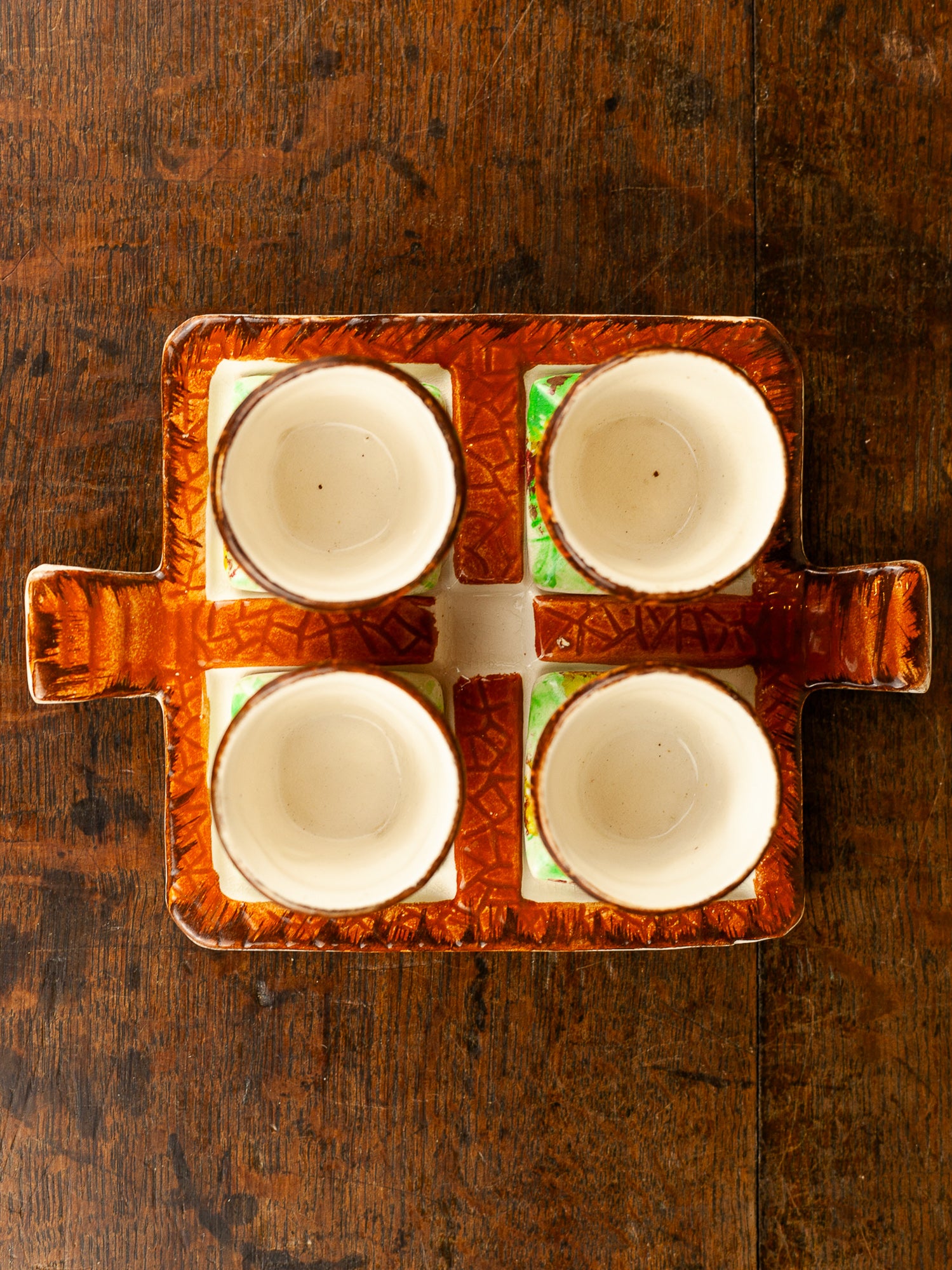 Vintage English Cottage Ware 4 Egg Cups and Tray Set, Price Bros, 1940's.