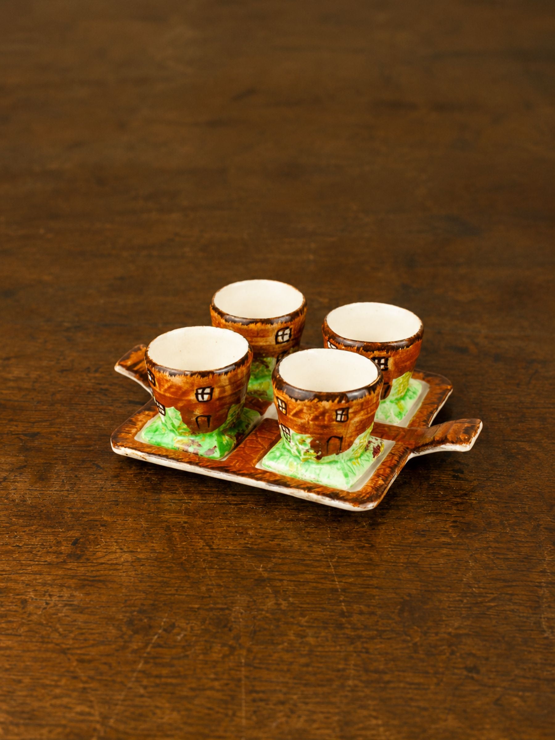 Vintage English Cottage Ware 4 Egg Cups and Tray Set, Price Bros, 1940's.
