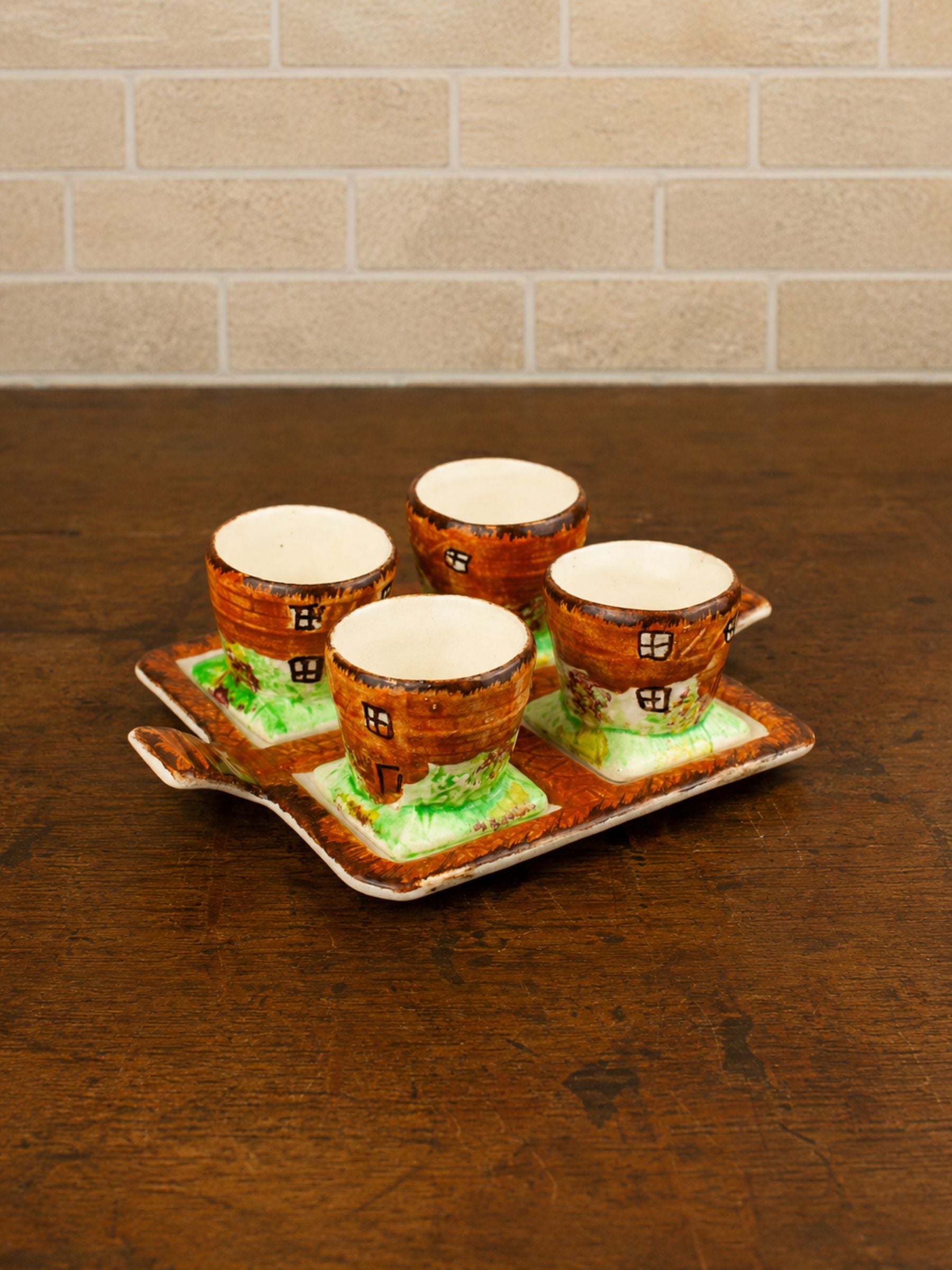Vintage English Cottage Ware 4 Egg Cups and Tray Set, Price Bros, 1940's.