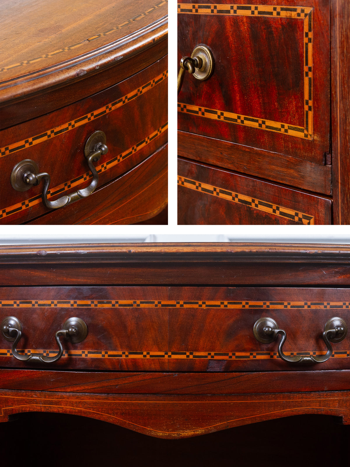 Antique English Edwardian Inlaid Flame Mahogany Dresser or Server.