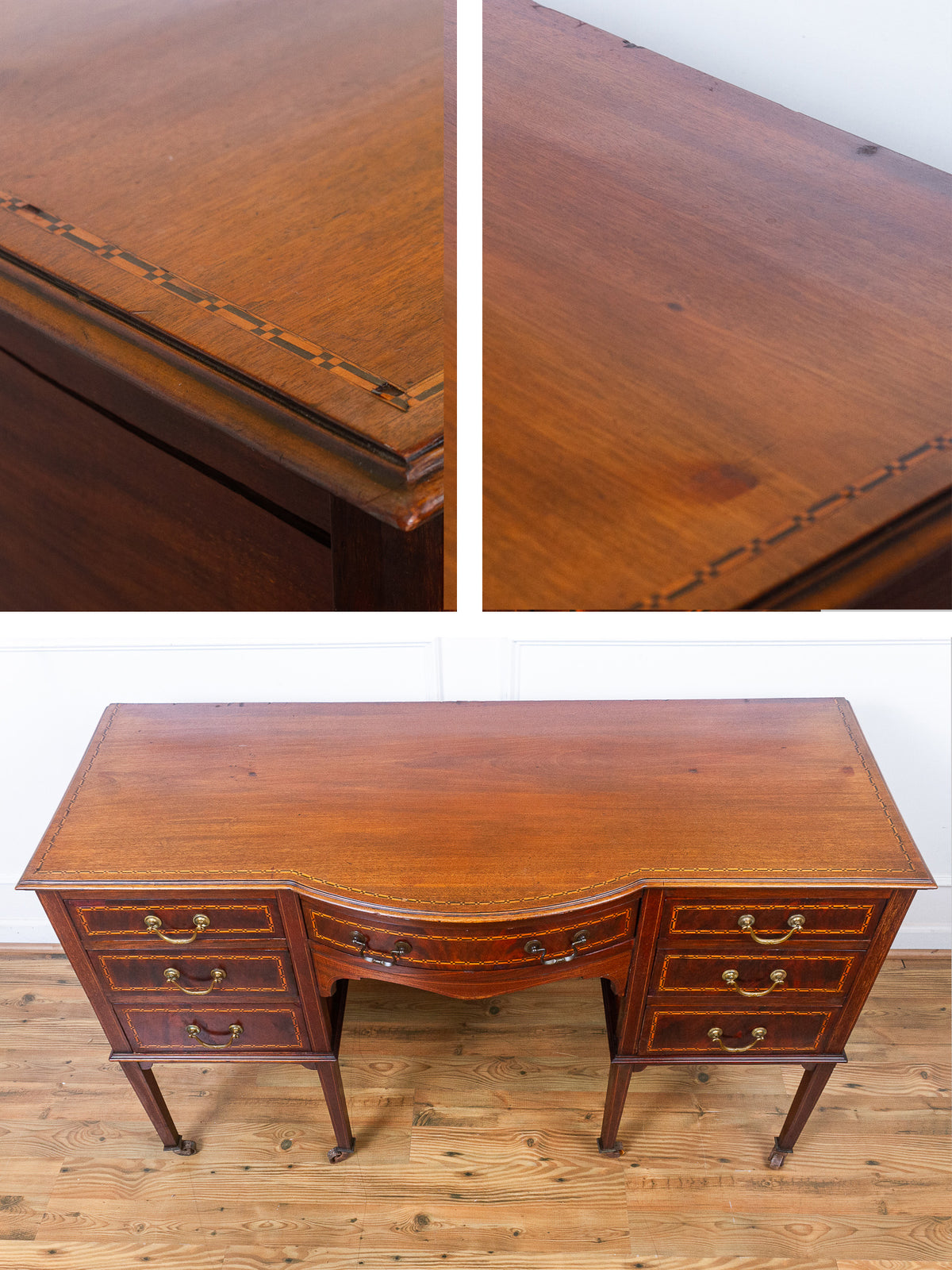 Antique English Edwardian Inlaid Flame Mahogany Dresser or Server.