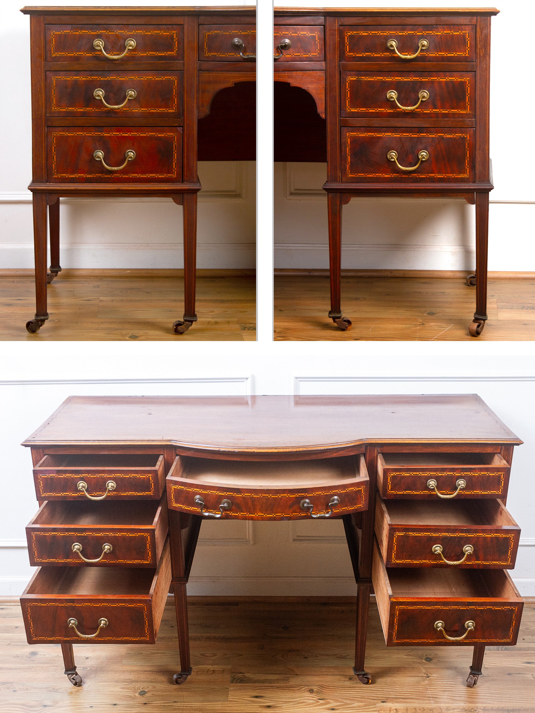 Antique English Edwardian Inlaid Flame Mahogany Dresser or Server.