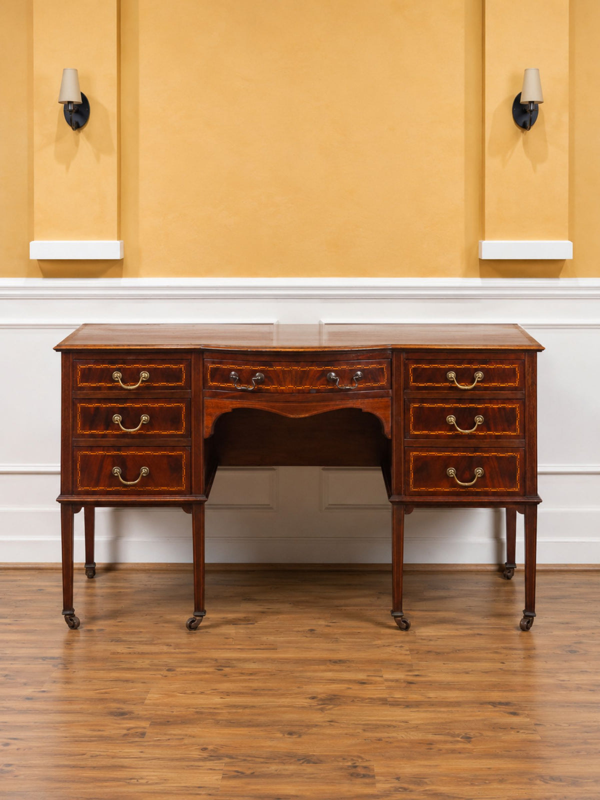 Antique English Edwardian Inlaid Flame Mahogany Dresser or Server.