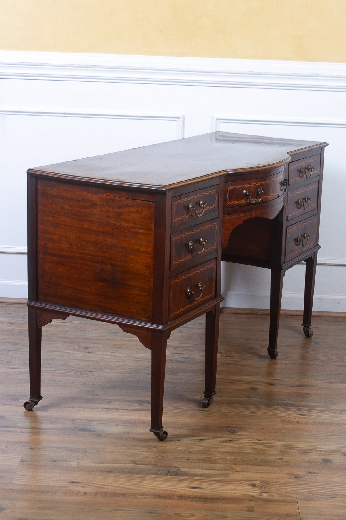 Antique English Edwardian Inlaid Flame Mahogany Dresser or Server.