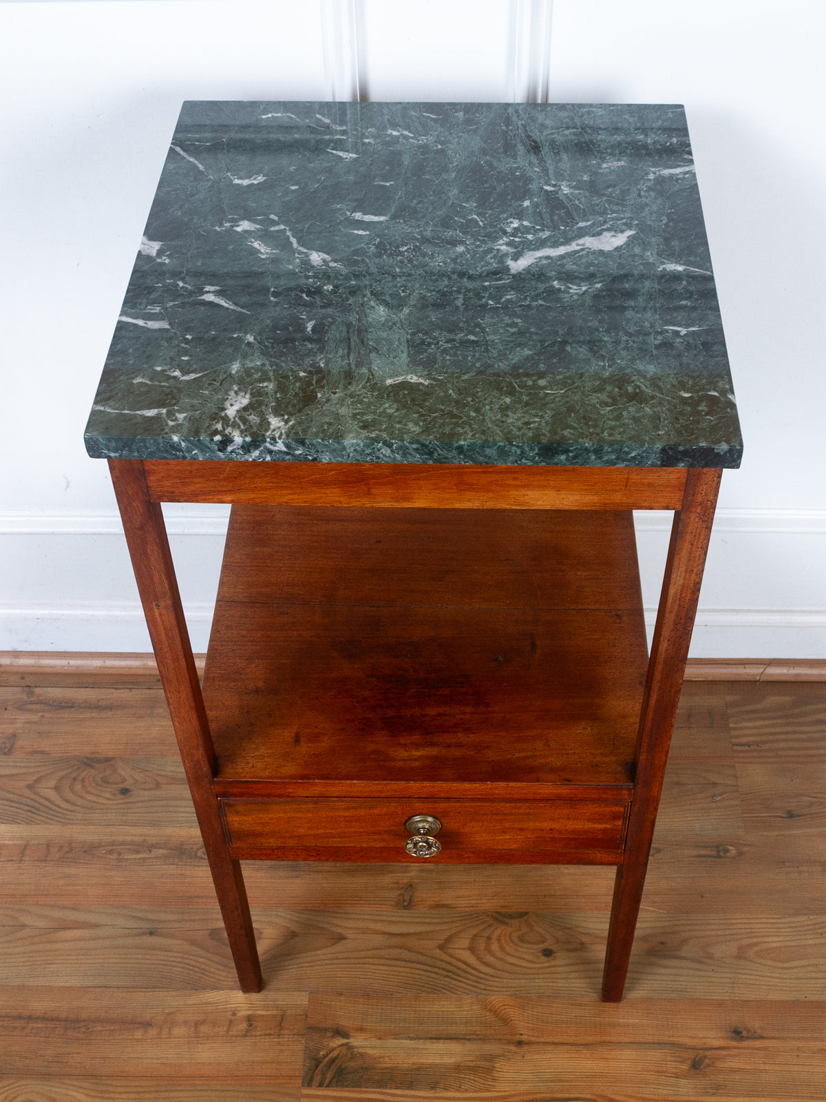 Antique English Mahogany Green Marble Top Side Table, c.1830