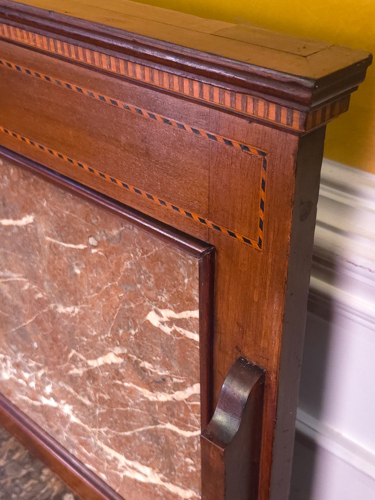 Antique English Inlaid Mahogany, Marble Top and Back, Washstand c.1900