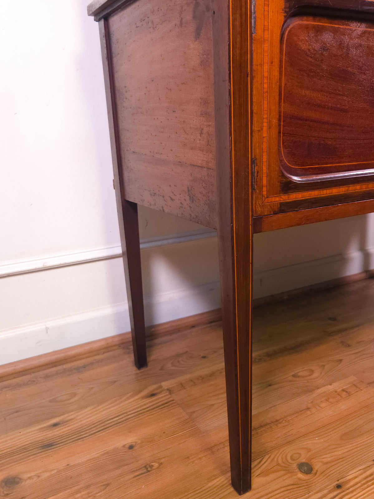 Antique English Inlaid Mahogany, Marble Top and Back, Washstand c.1900